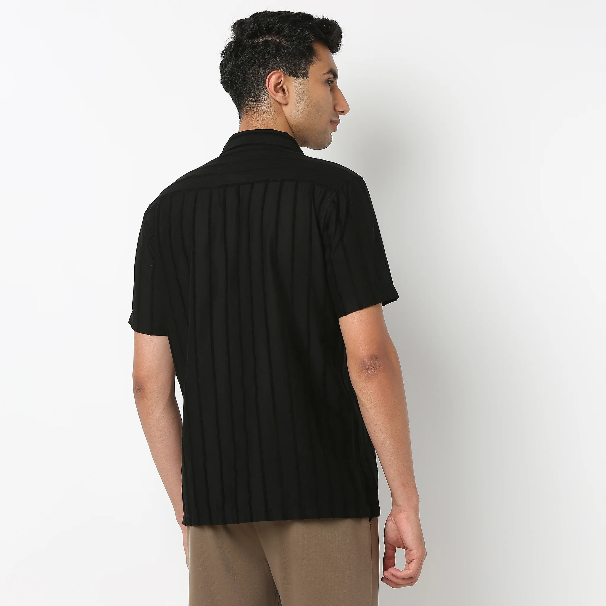 Camp Collar Half Sleeve Striped Structured Solid Bae Shirt - Image 8