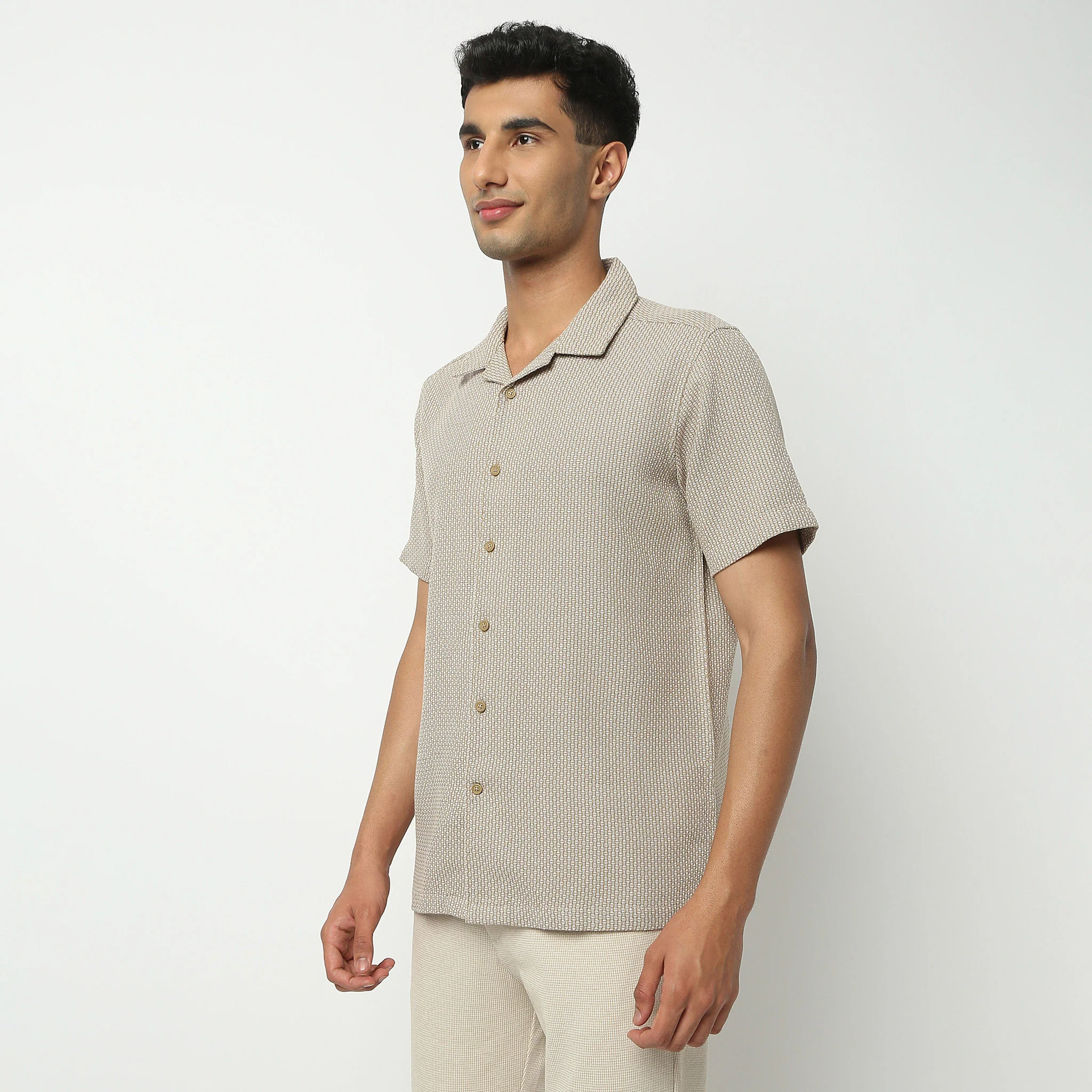 Camp Collar Half Sleeve Solid Structured Mood Shirt - Image 5