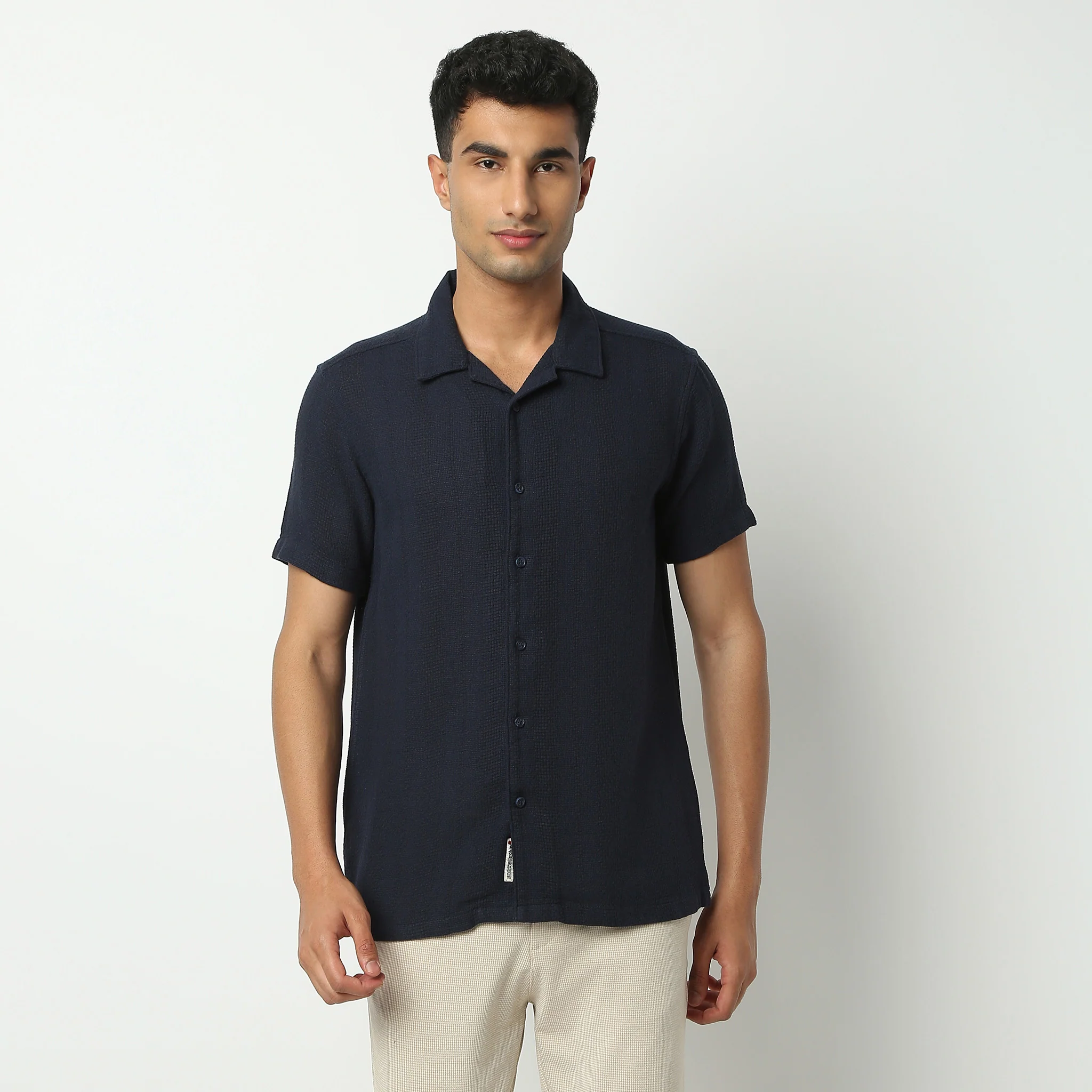 Camp Collar Half Sleeve Solid Bae Shirt - Image 2