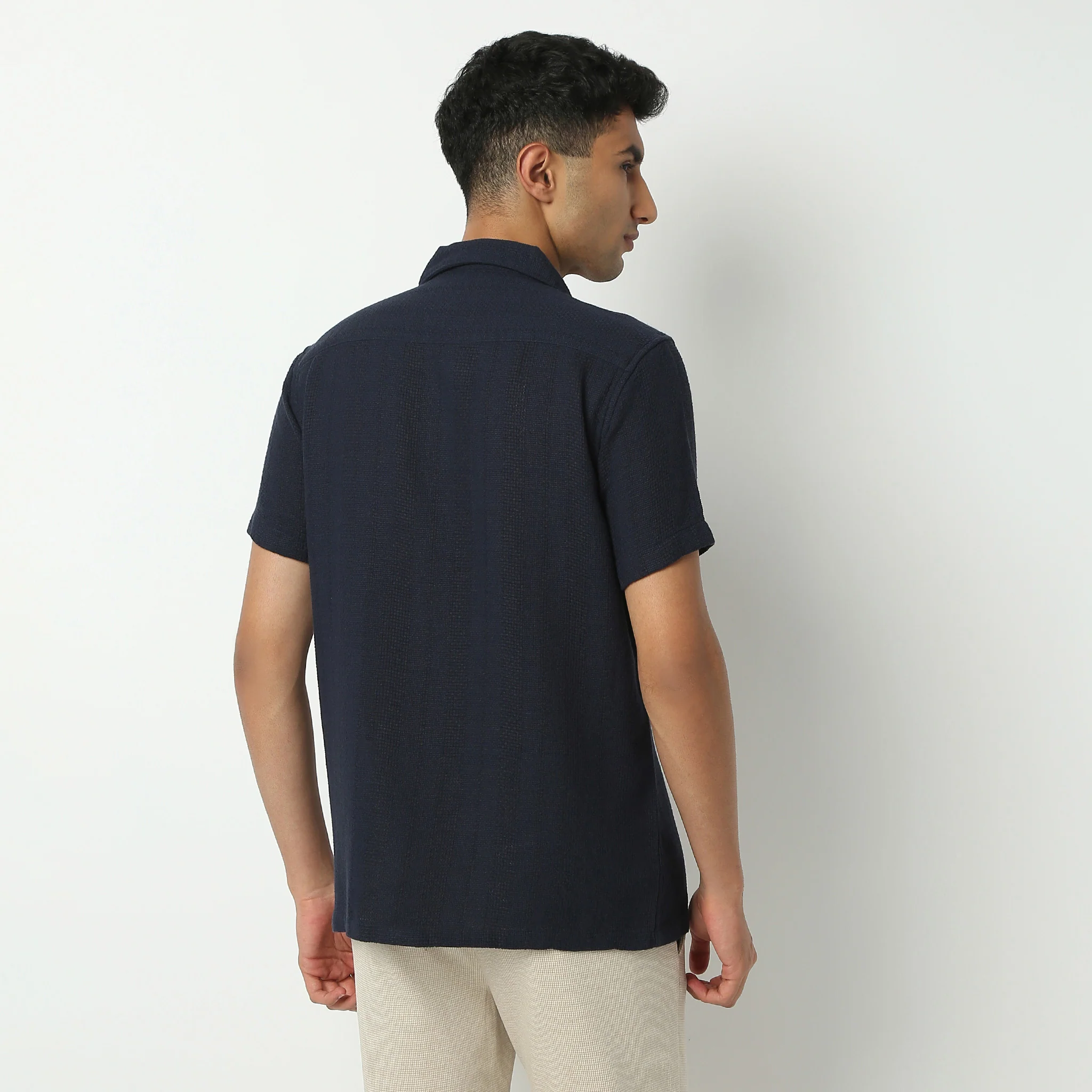 Camp Collar Half Sleeve Solid Bae Shirt - Image 3