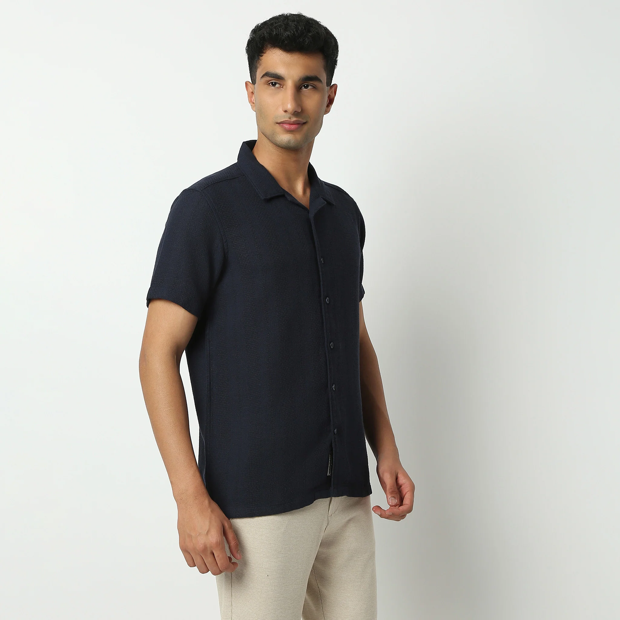 Camp Collar Half Sleeve Solid Bae Shirt - Image 5