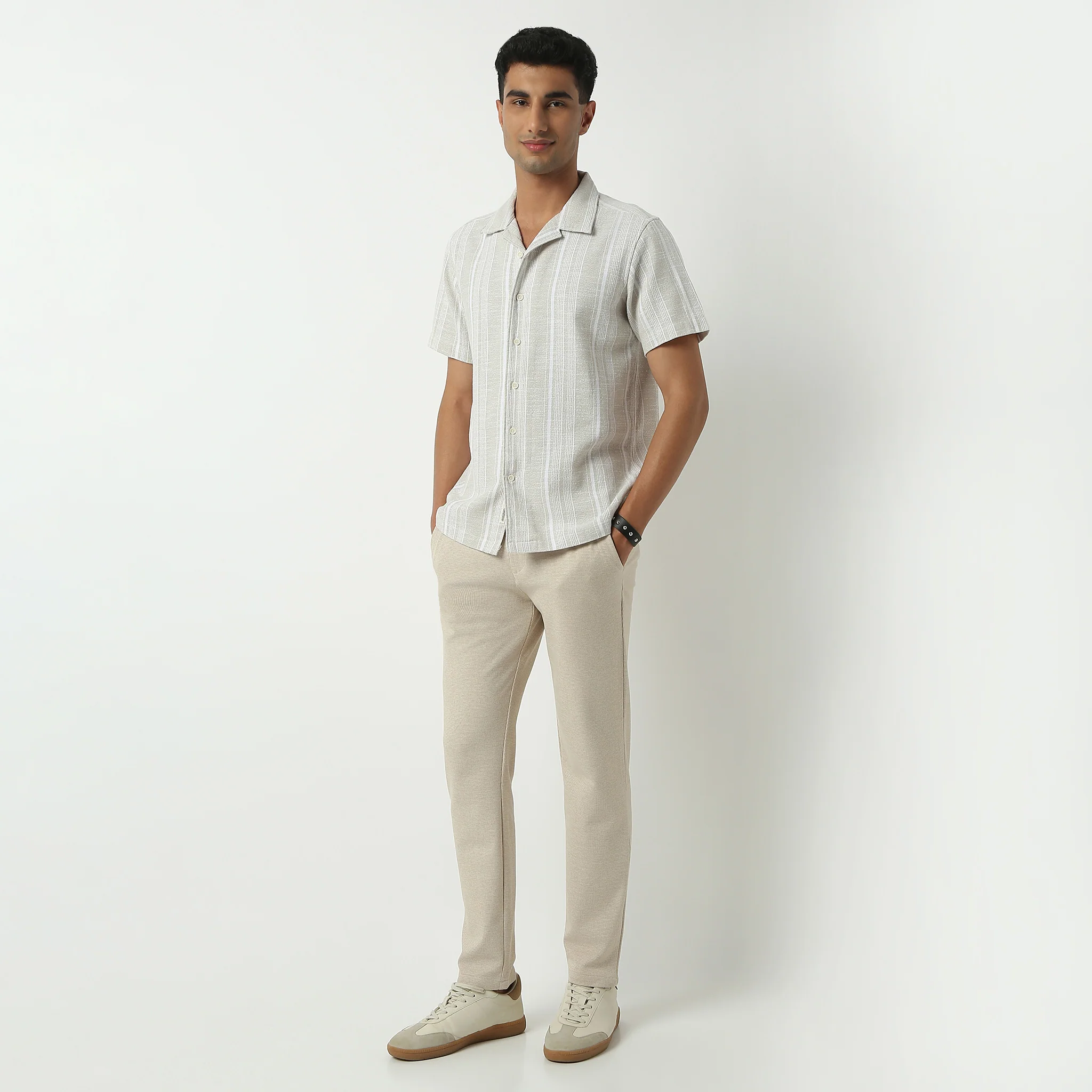 Camp Collar Half Sleeve Striped Mood Shirt