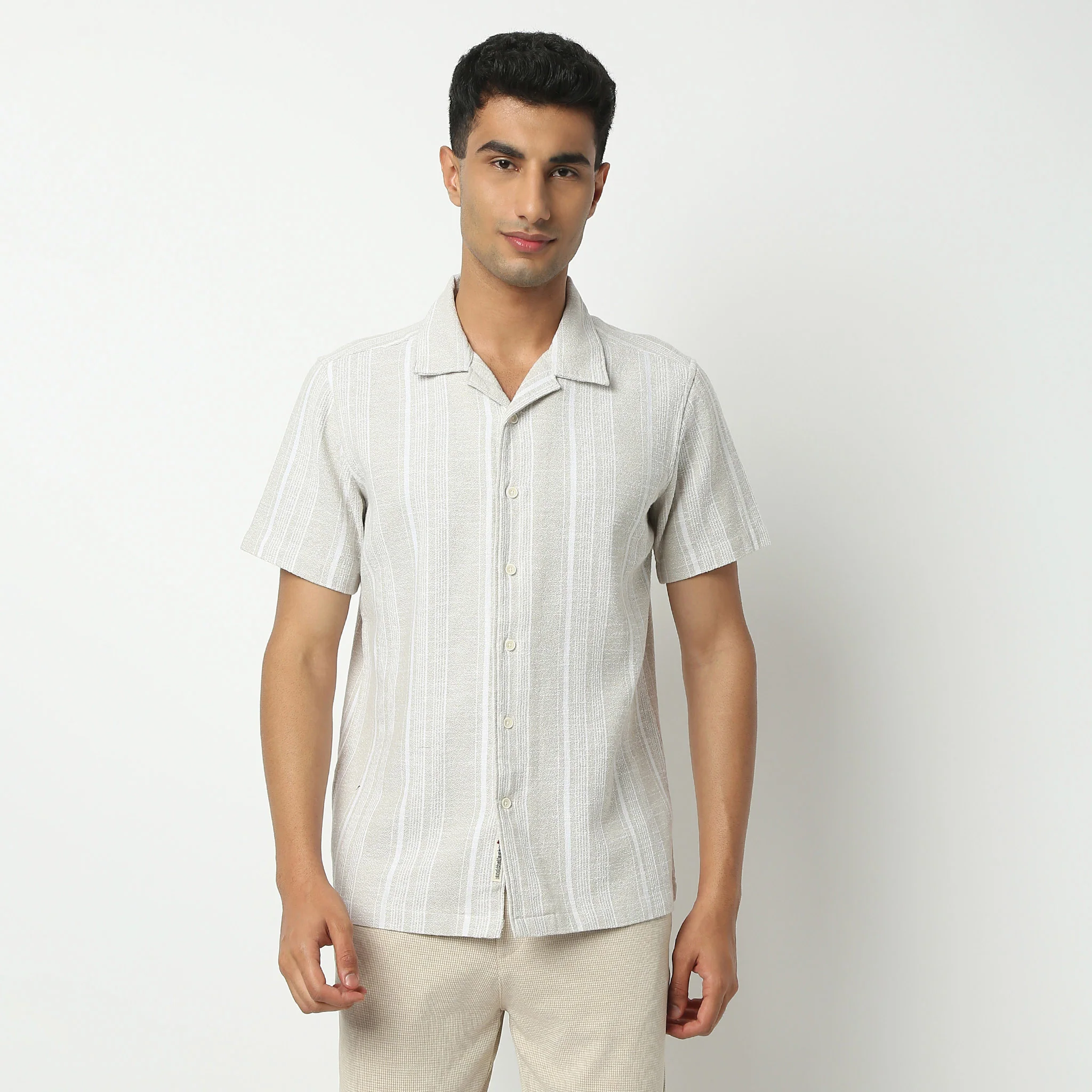 Camp Collar Half Sleeve Striped Mood Shirt - Image 2