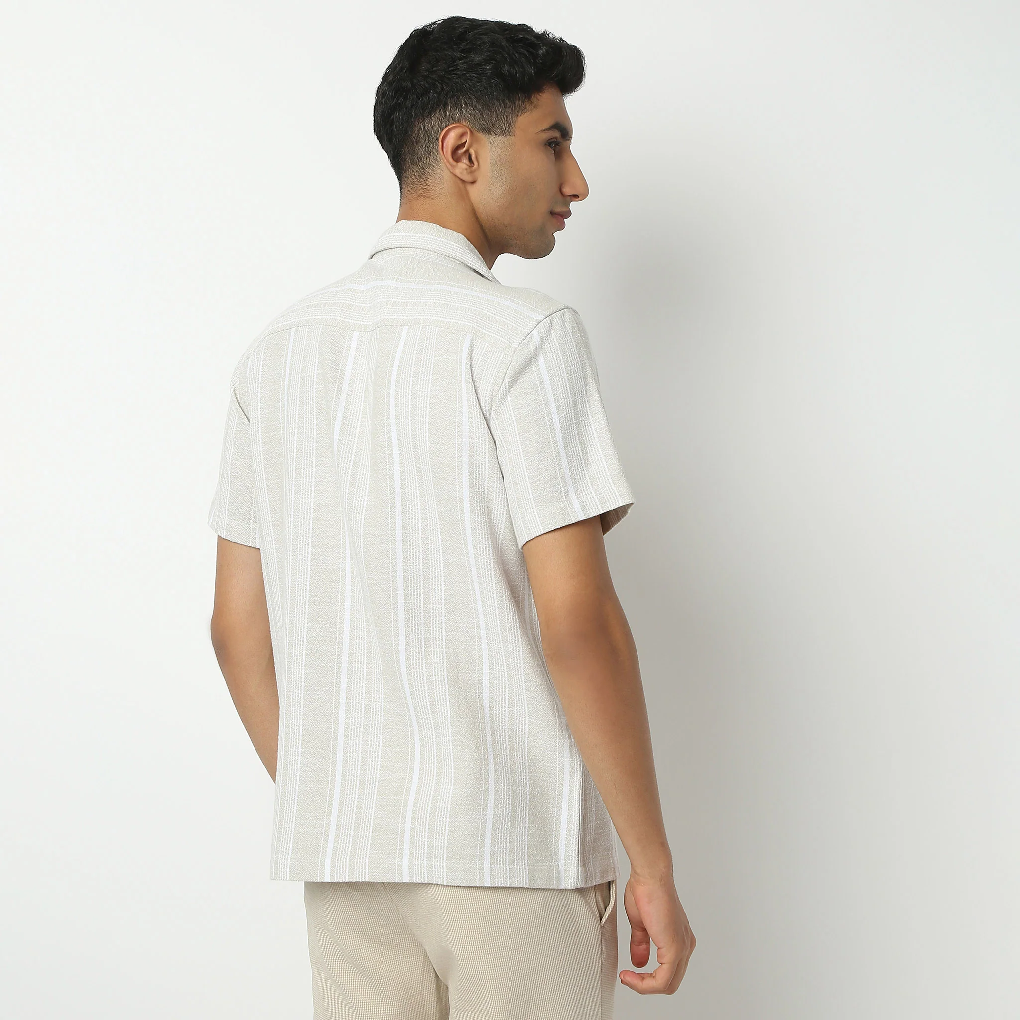 Camp Collar Half Sleeve Striped Mood Shirt - Image 3