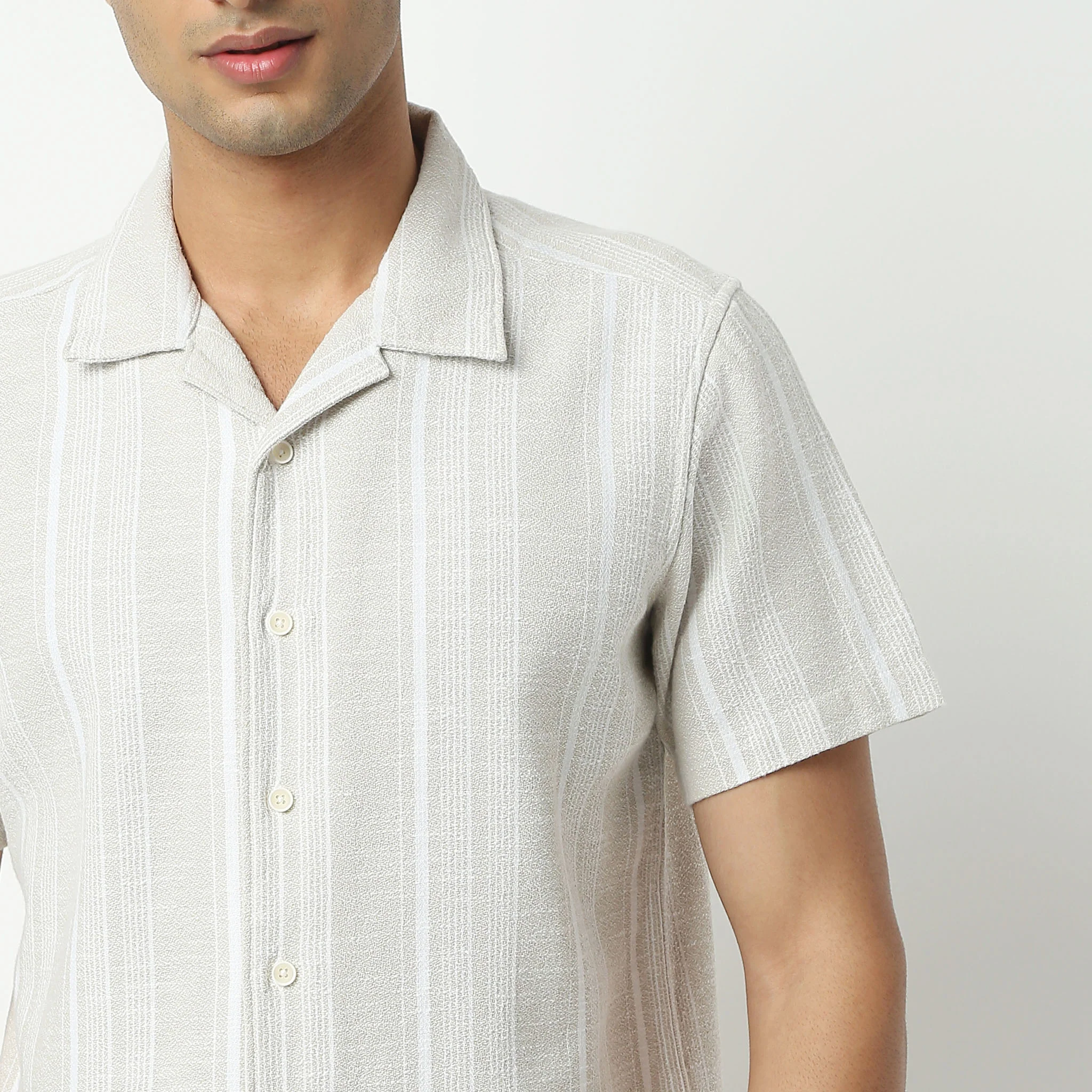 Camp Collar Half Sleeve Striped Mood Shirt - Image 4