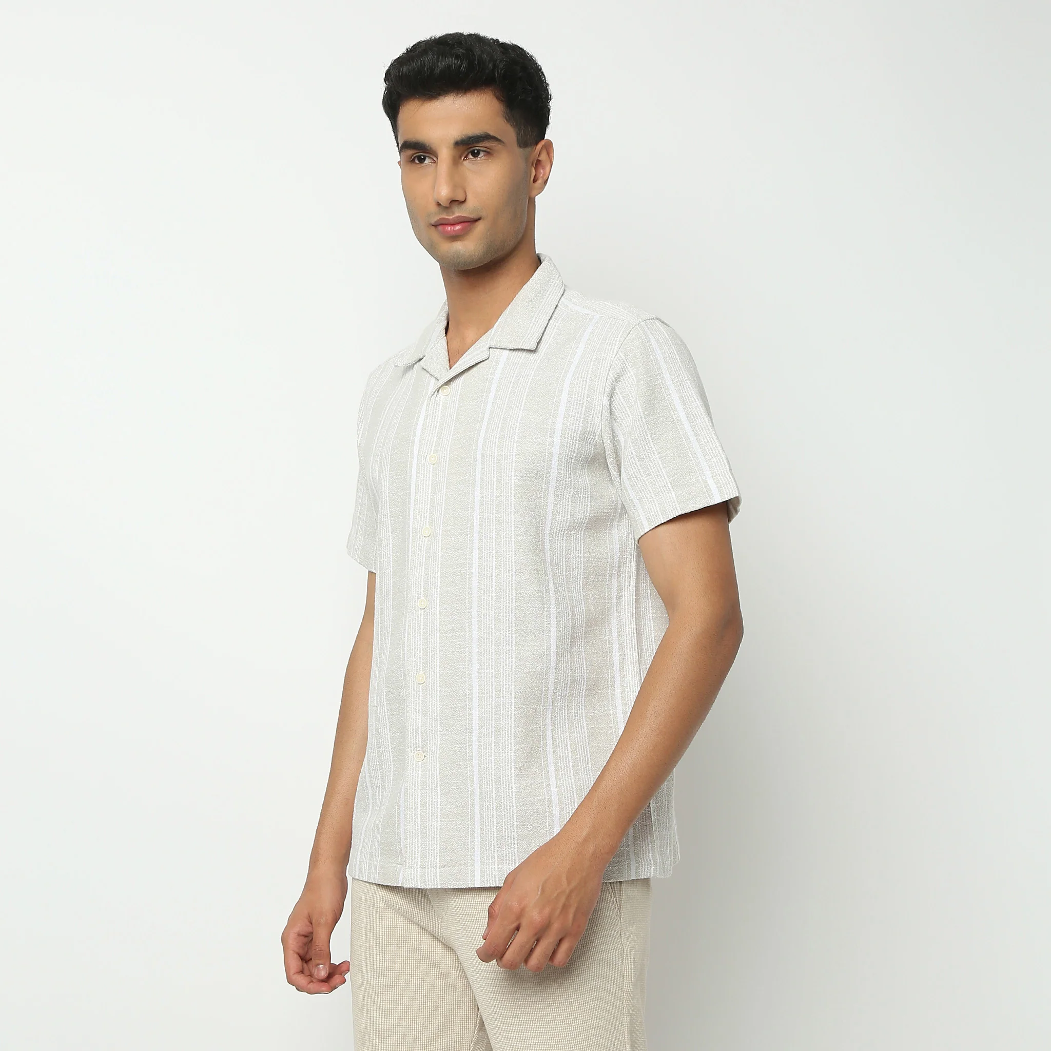 Camp Collar Half Sleeve Striped Mood Shirt - Image 5