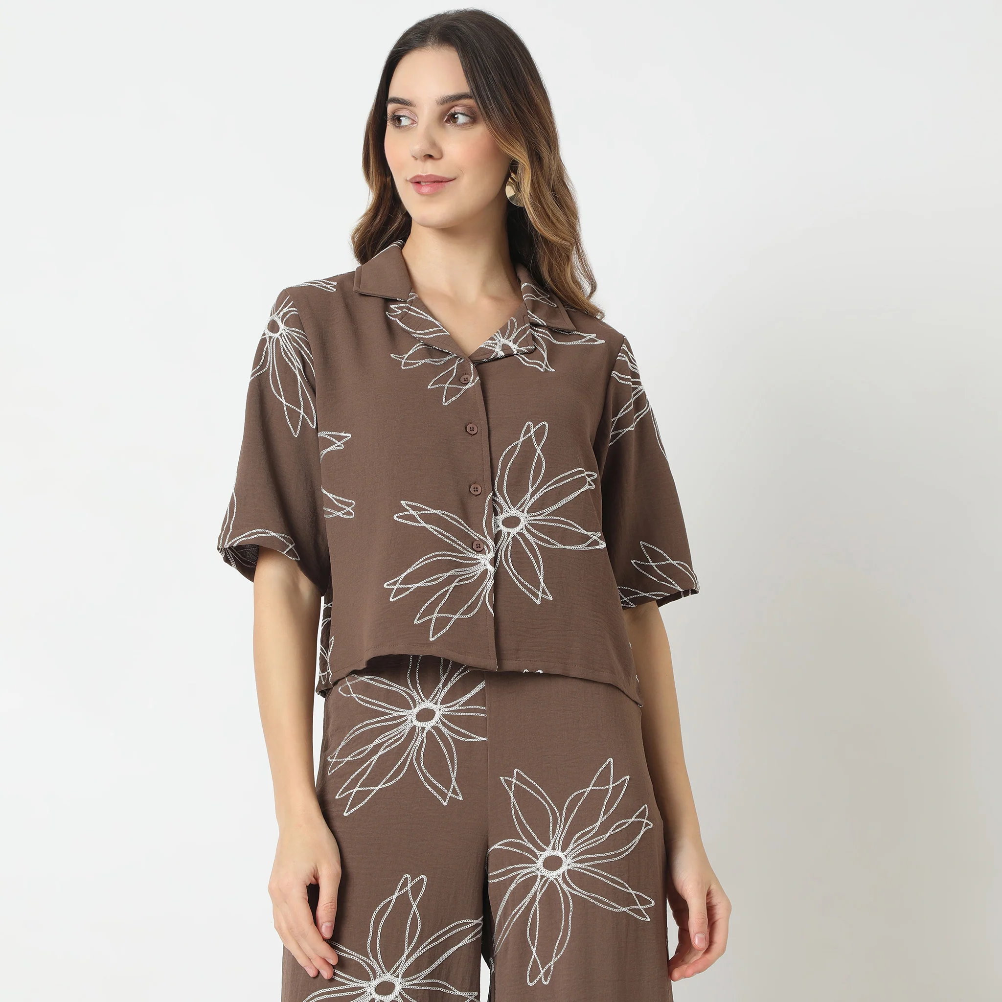 Solid Short Sleeve Camp Collar Shirt - Image 2