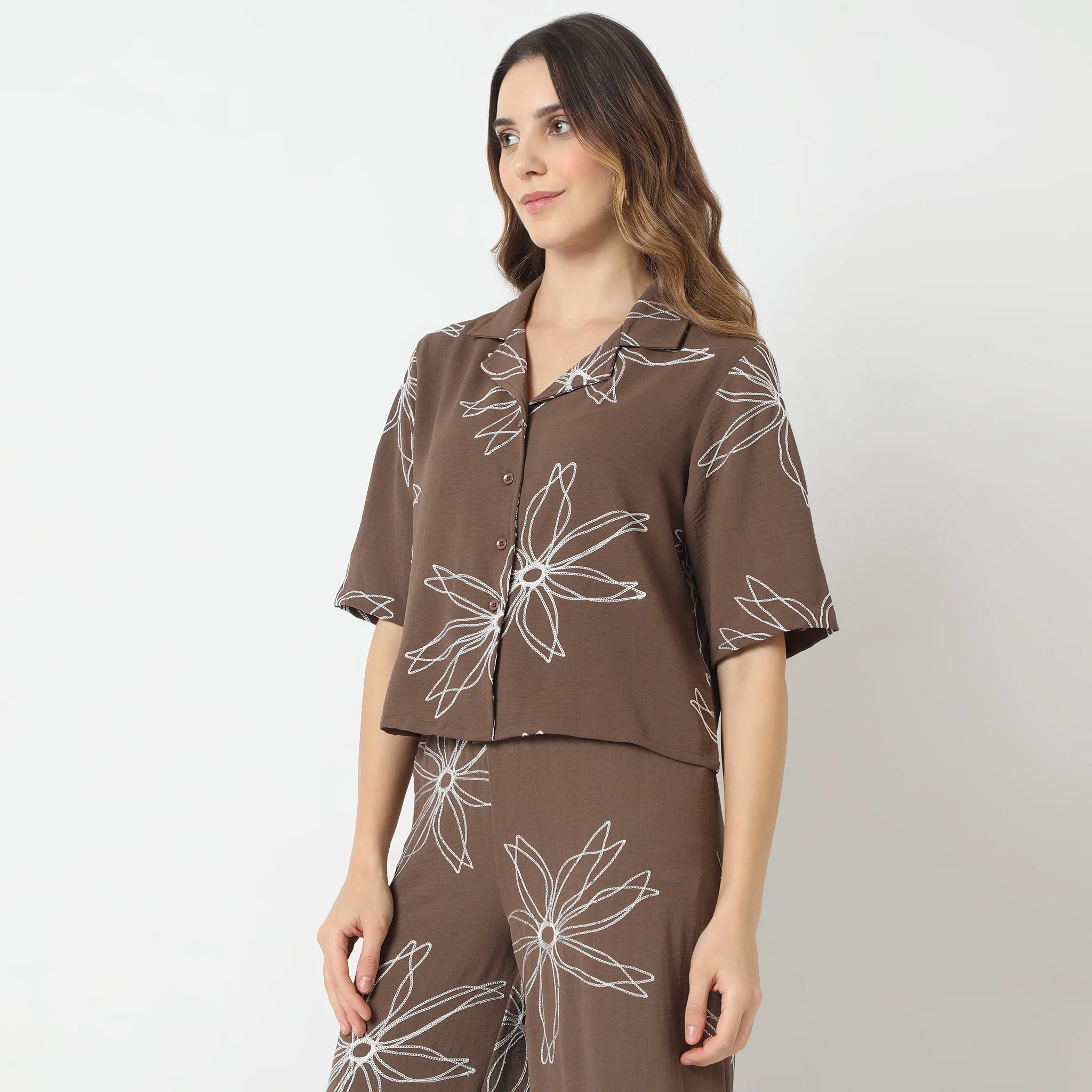 Solid Short Sleeve Camp Collar Shirt - Image 5