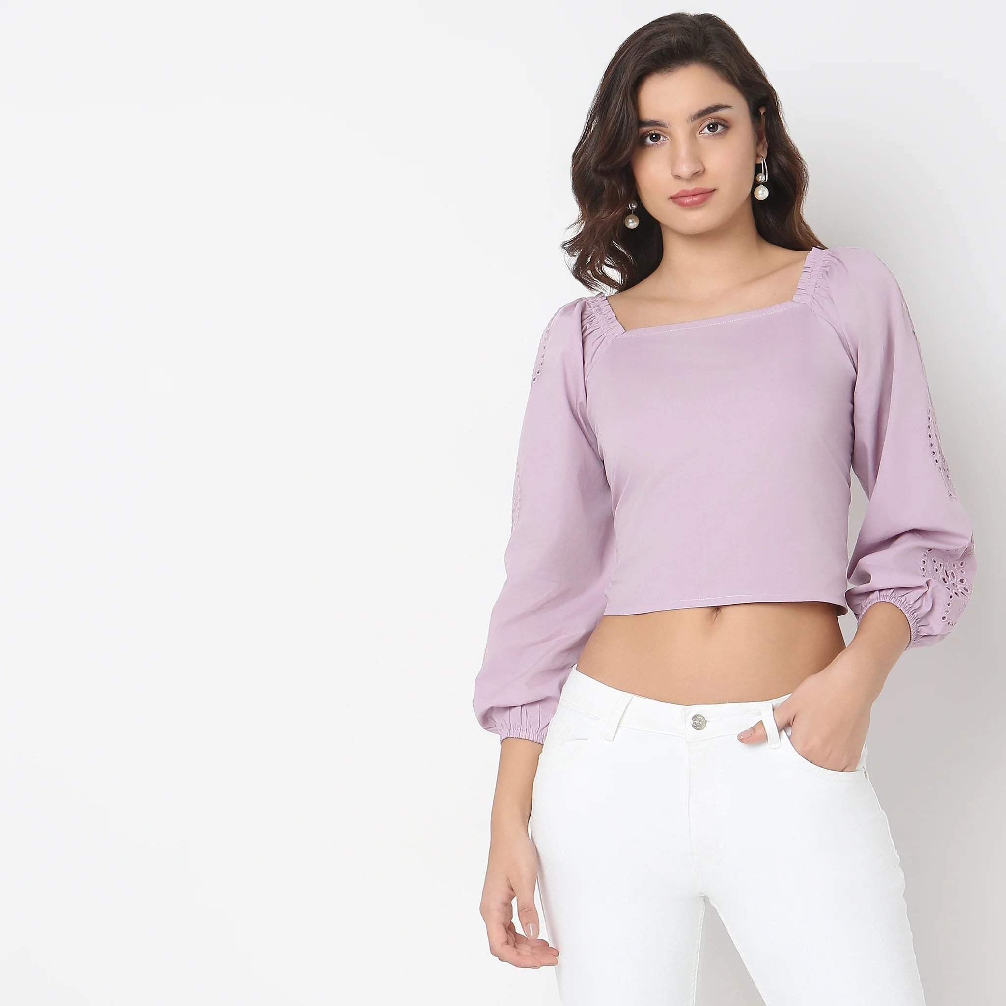 Regular Fit Solid Crop Top - Image 2
