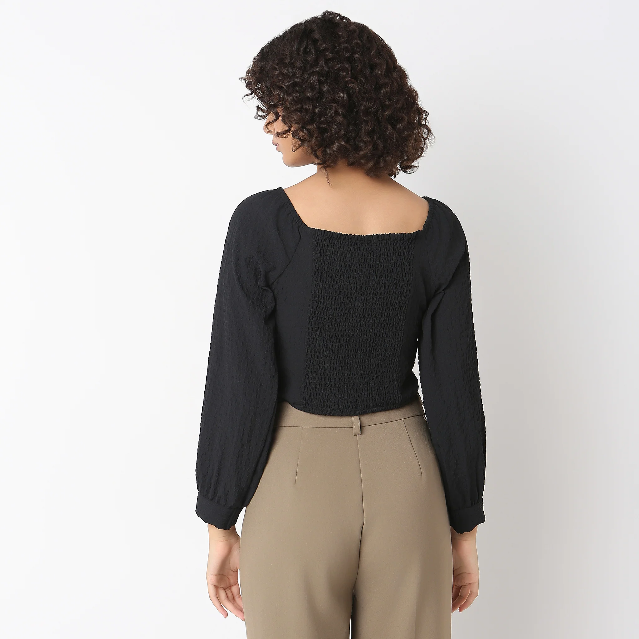 Regular Fit Solid Crop Top - Image 3