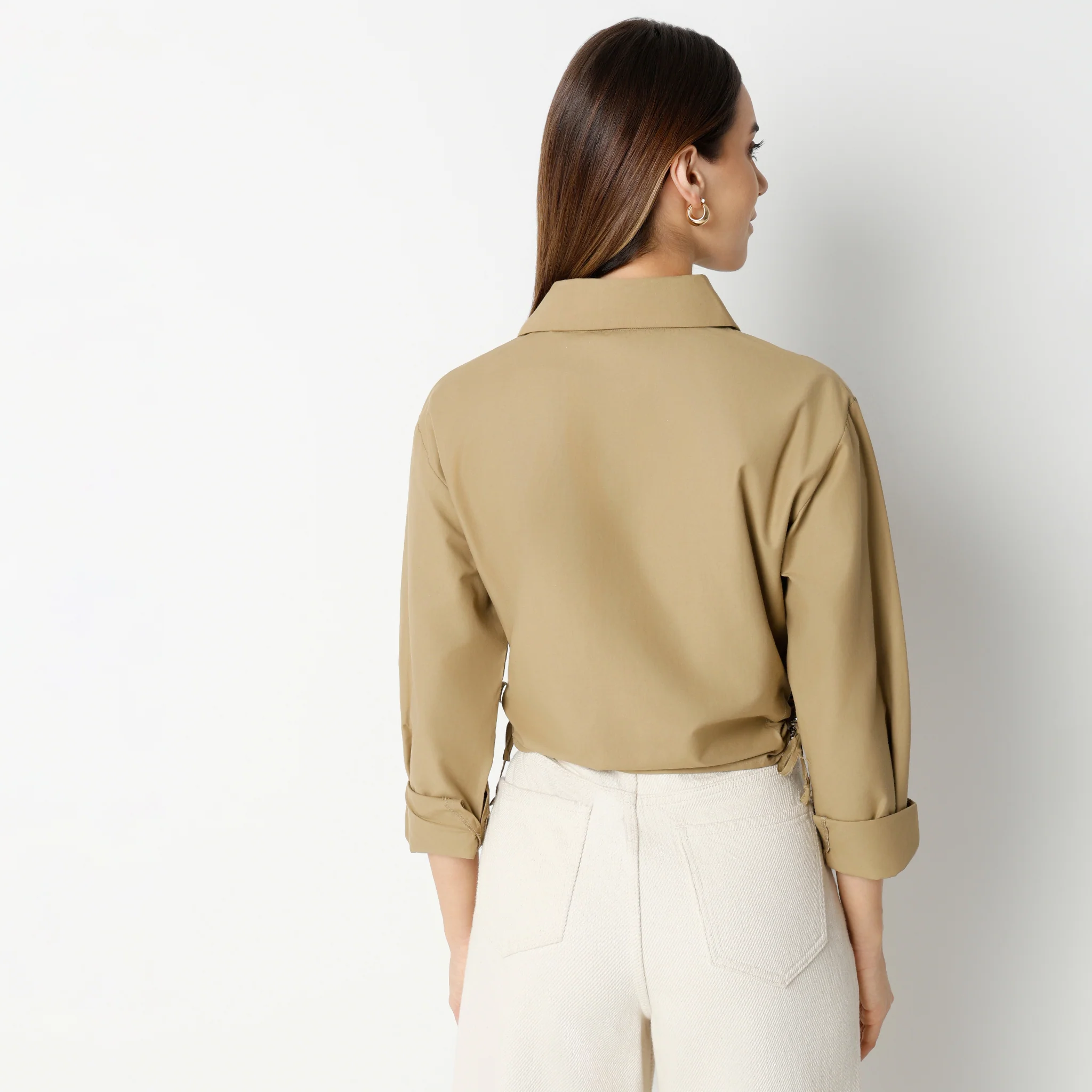 Cropped Three Fourth Sleeve Crop Shirt With Patch Pocket - Image 3