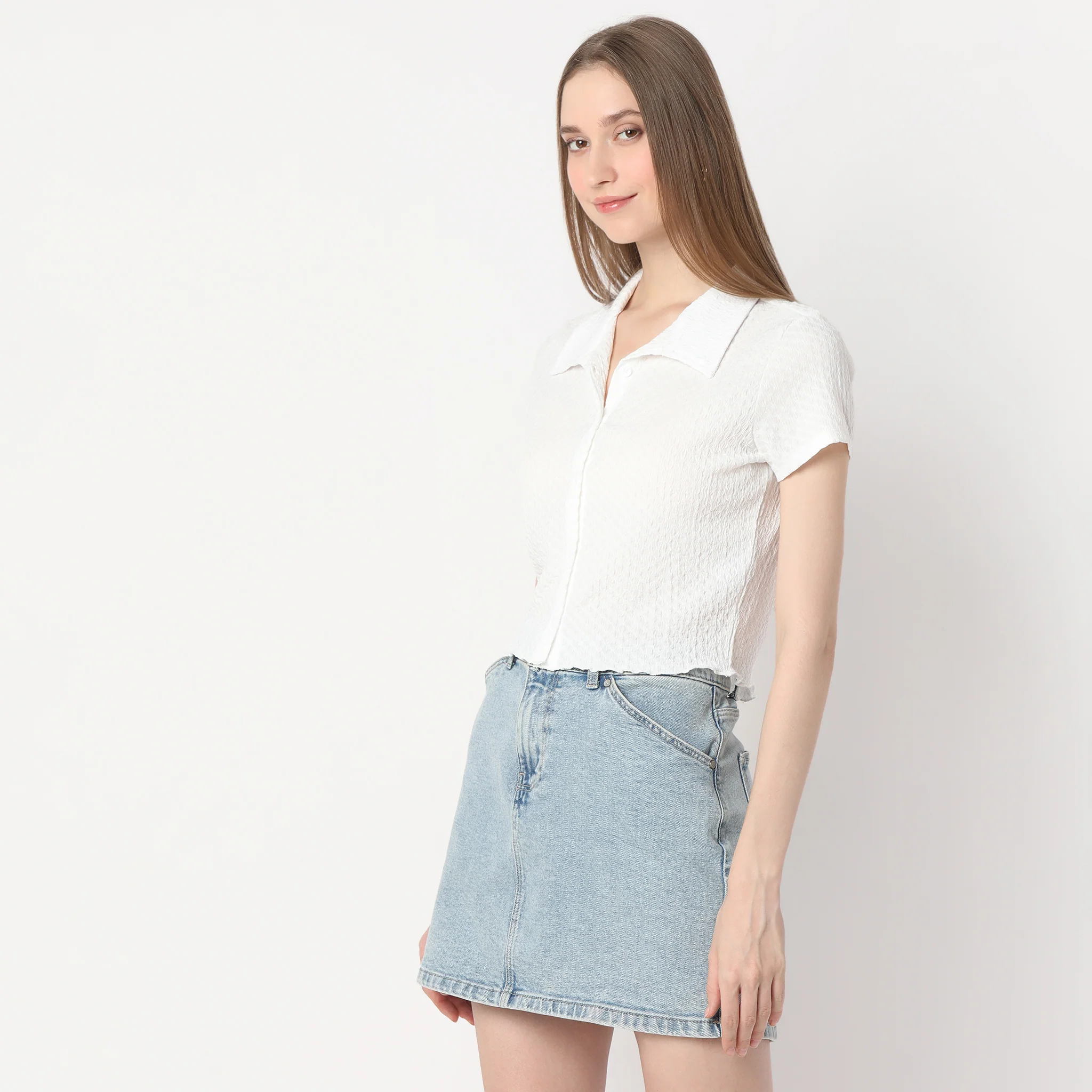 Solid Short Sleeve Crop Shirt - Image 10