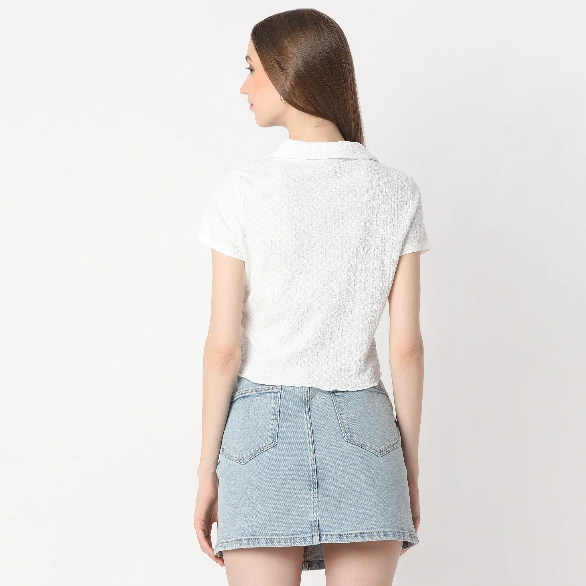 Solid Short Sleeve Crop Shirt - Image 8