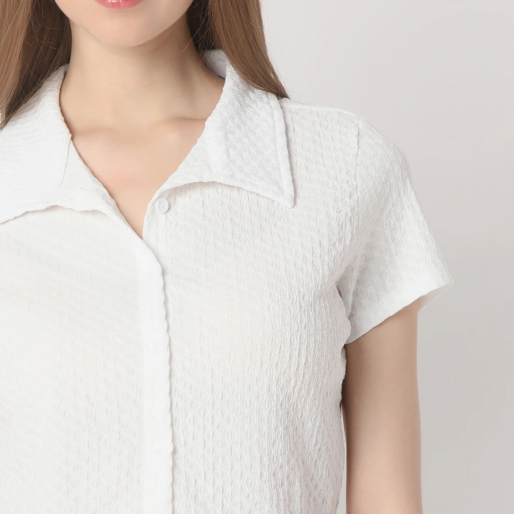 Solid Short Sleeve Crop Shirt - Image 9