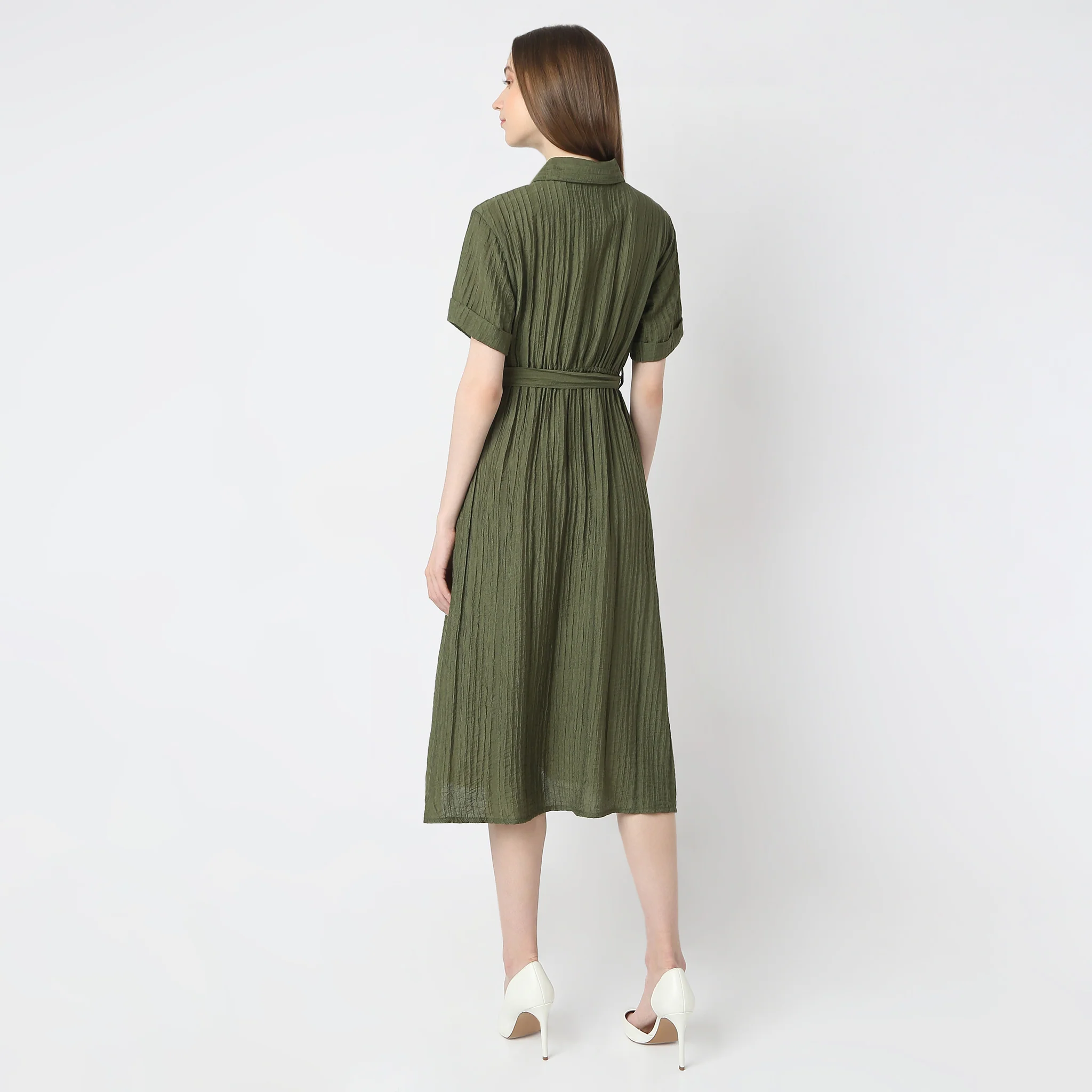 Regular Fit Solid Shirt Collar Dress - Image 13