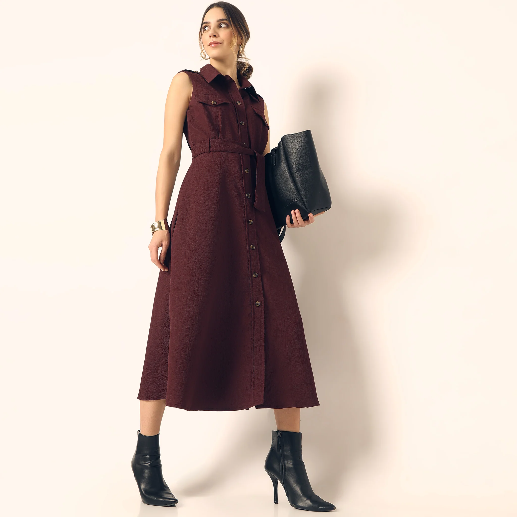 Structured Shirt Collar Dress - Image 11