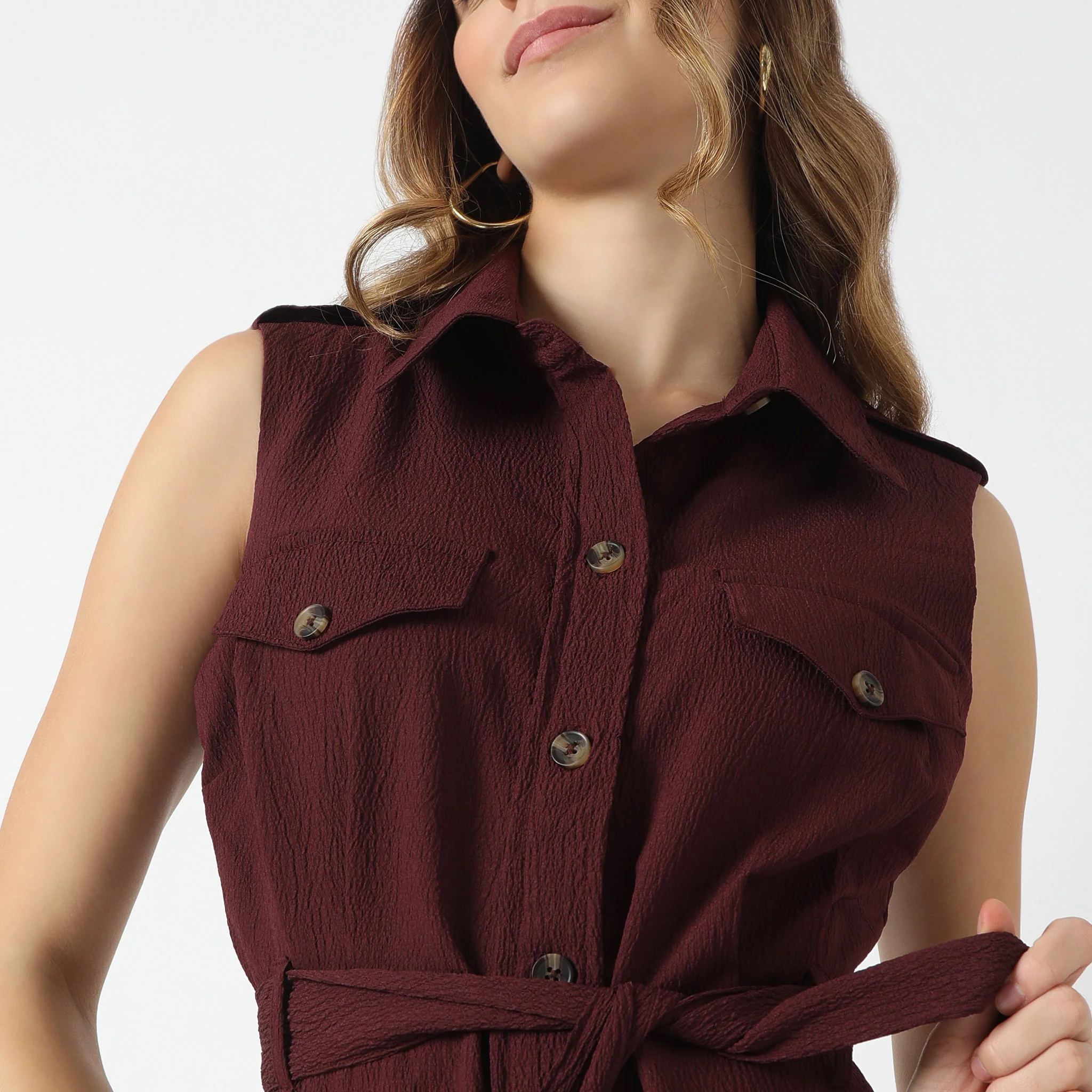 Structured Shirt Collar Dress - Image 15