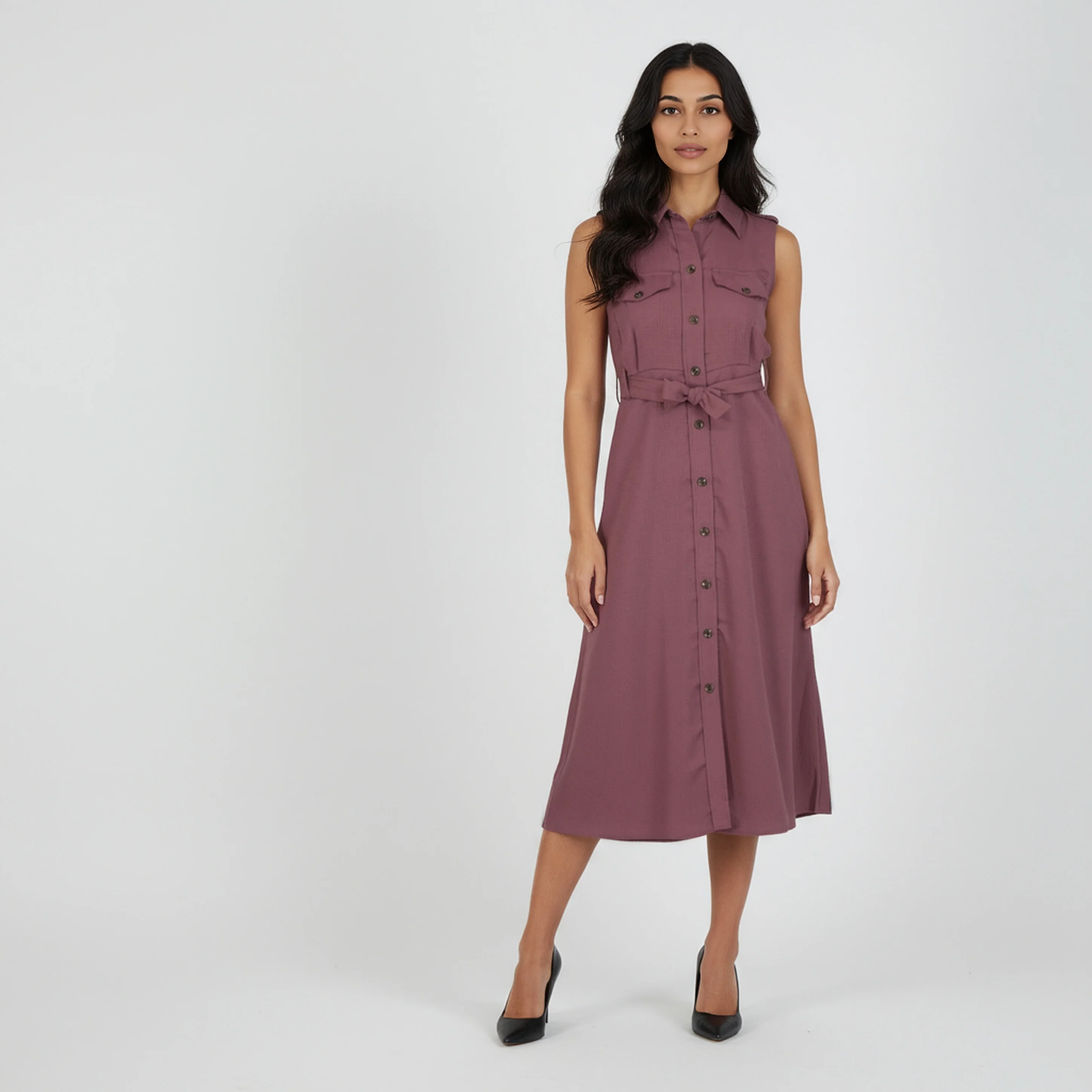 Structured Shirt Collar Dress - Image 17