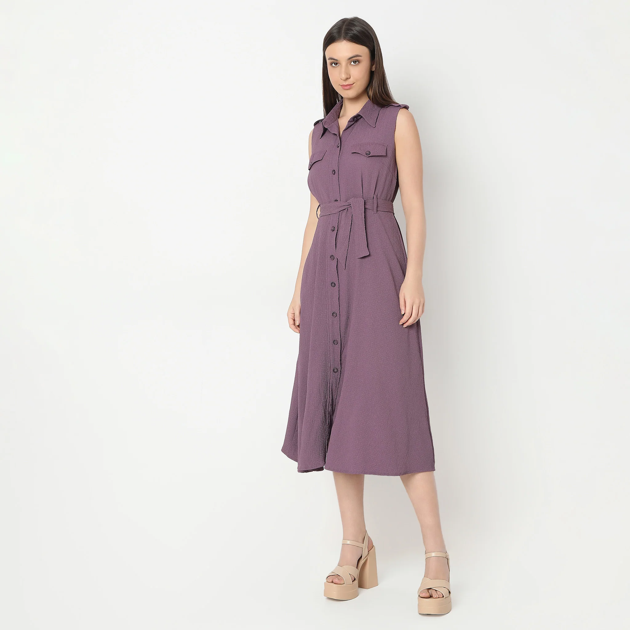 Structured Shirt Collar Dress - Image 4