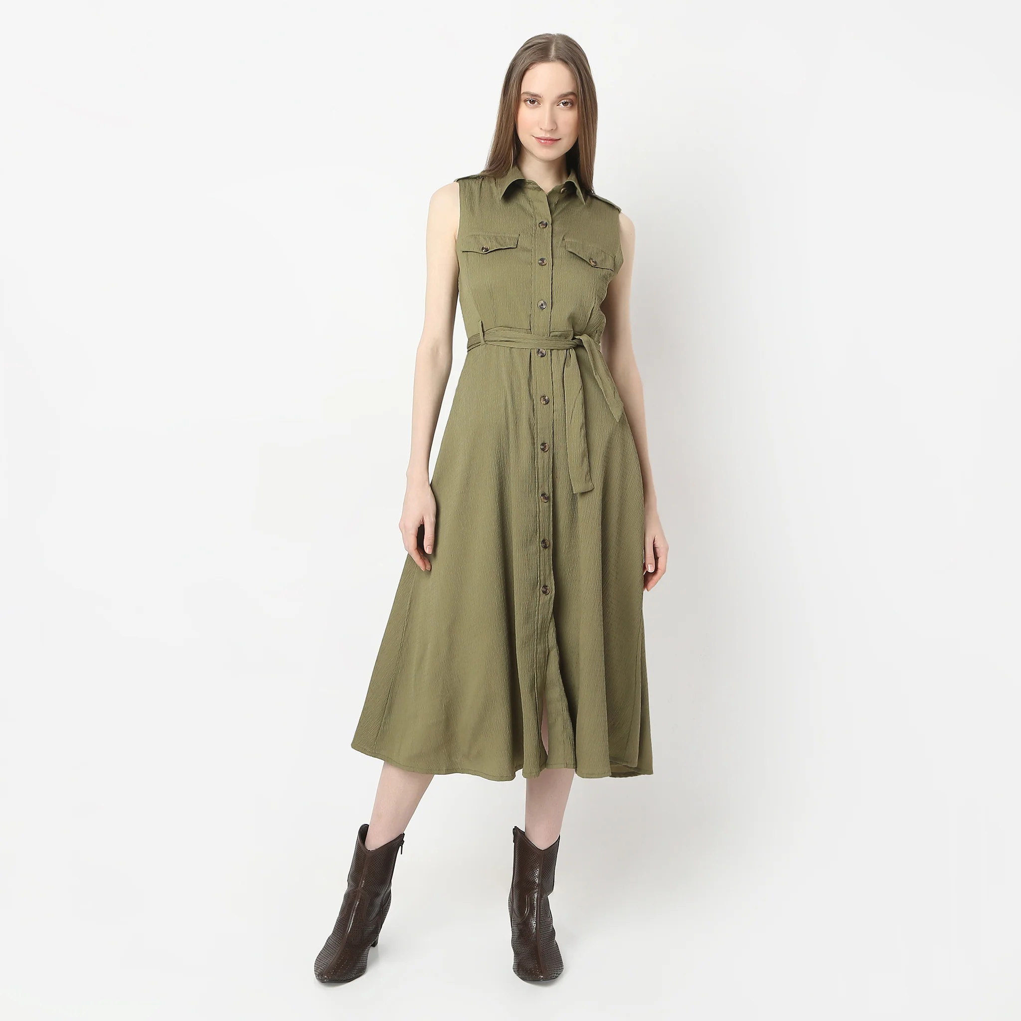 Structured Shirt Collar Dress - Image 7