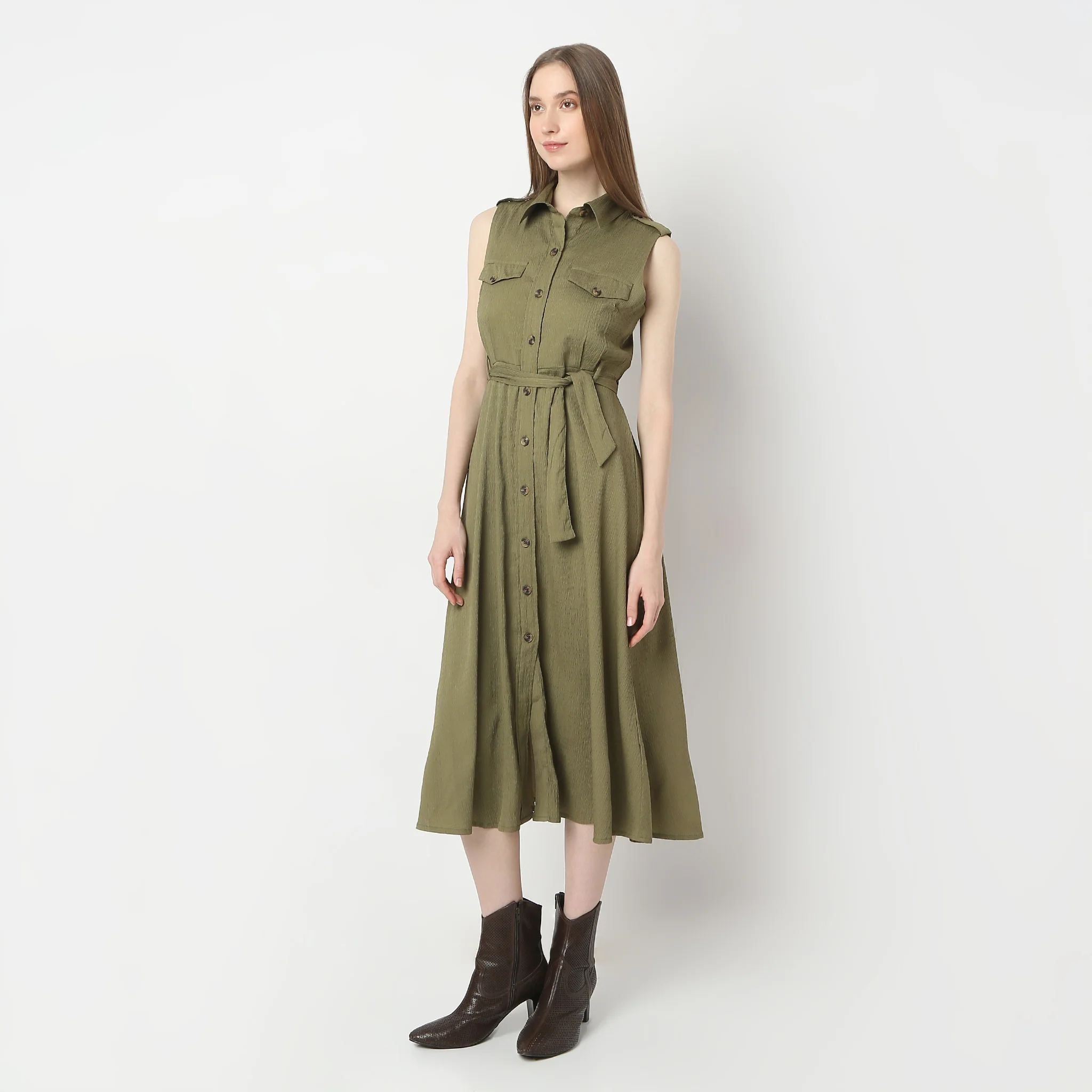 Structured Shirt Collar Dress - Image 9