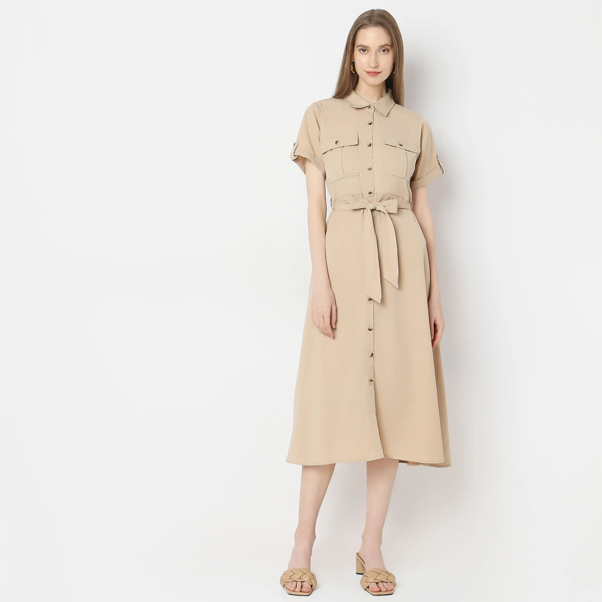 Regular Fit Solid Dress - Image 2