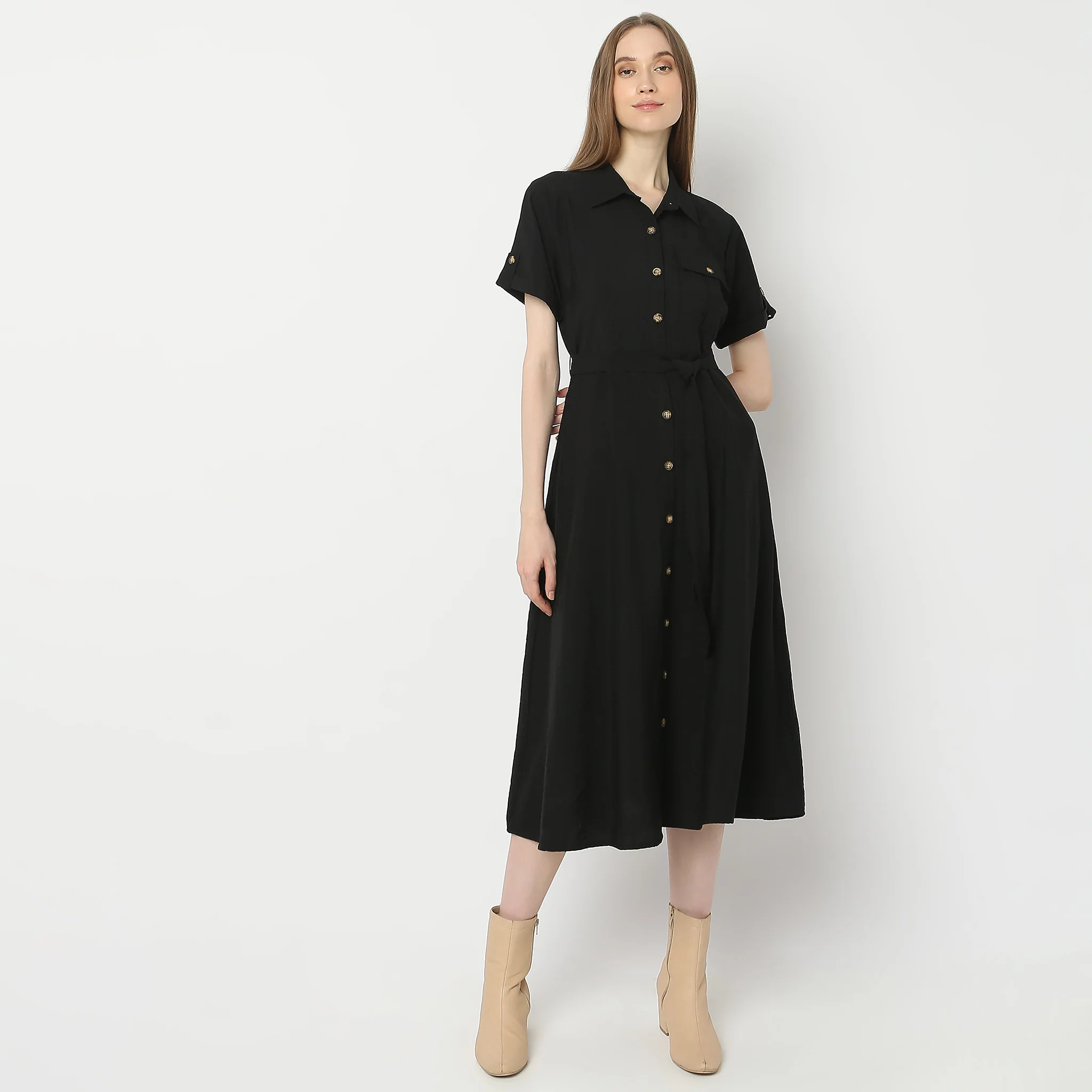 Regular Fit Solid Dress - Image 2
