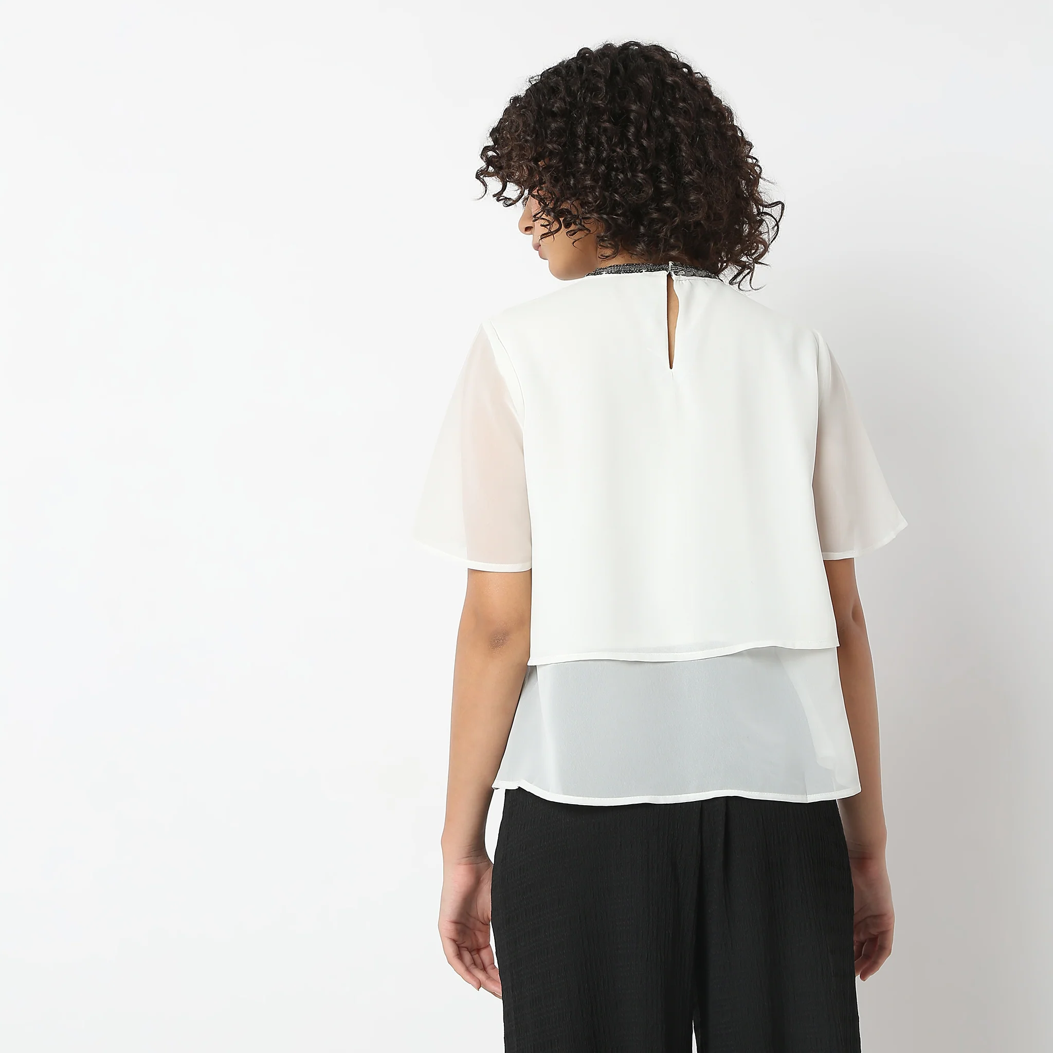 Layered Solid Flutter Sleeve Cape Top - Image 8