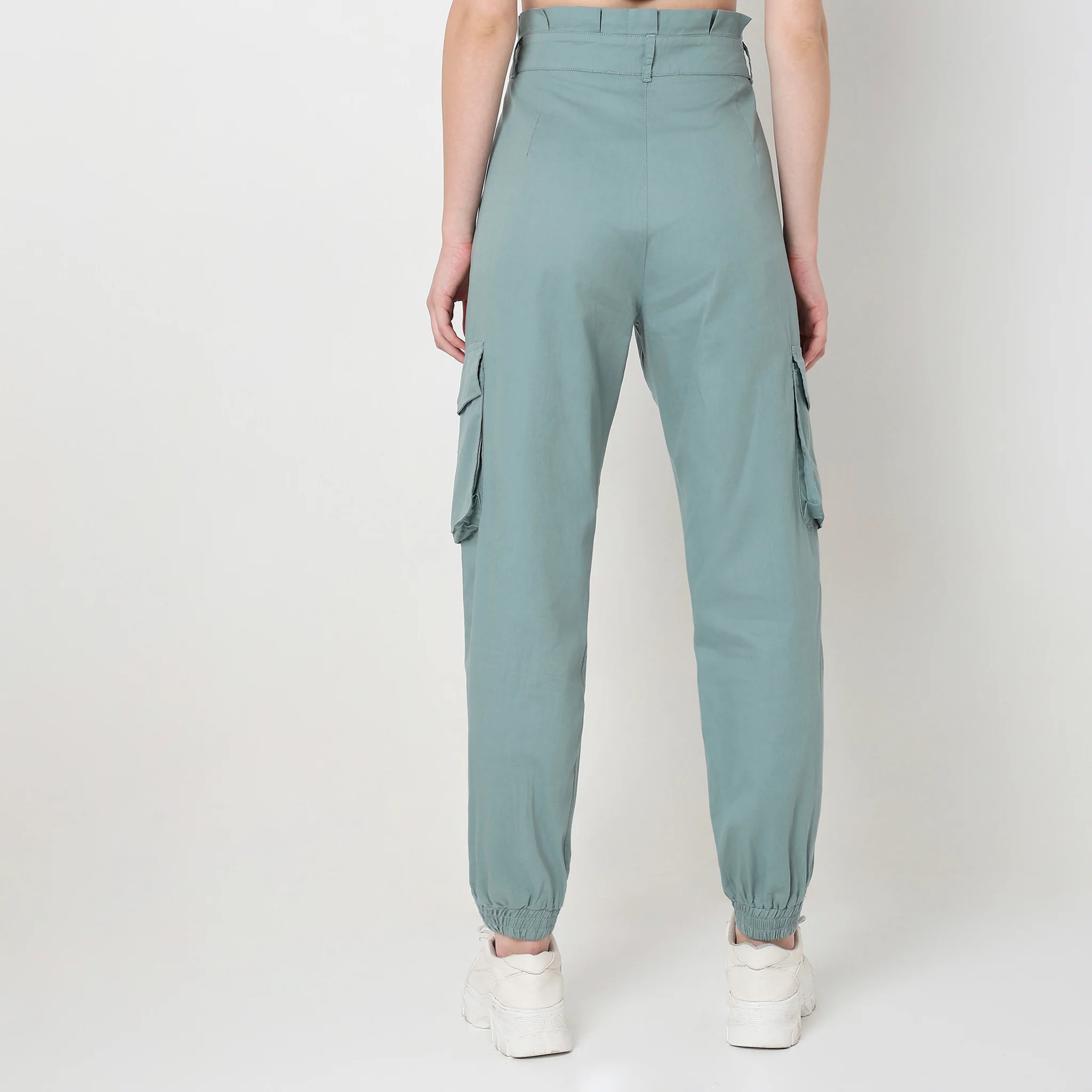 Regular Fit Solid High Rise Cargos - Image 8