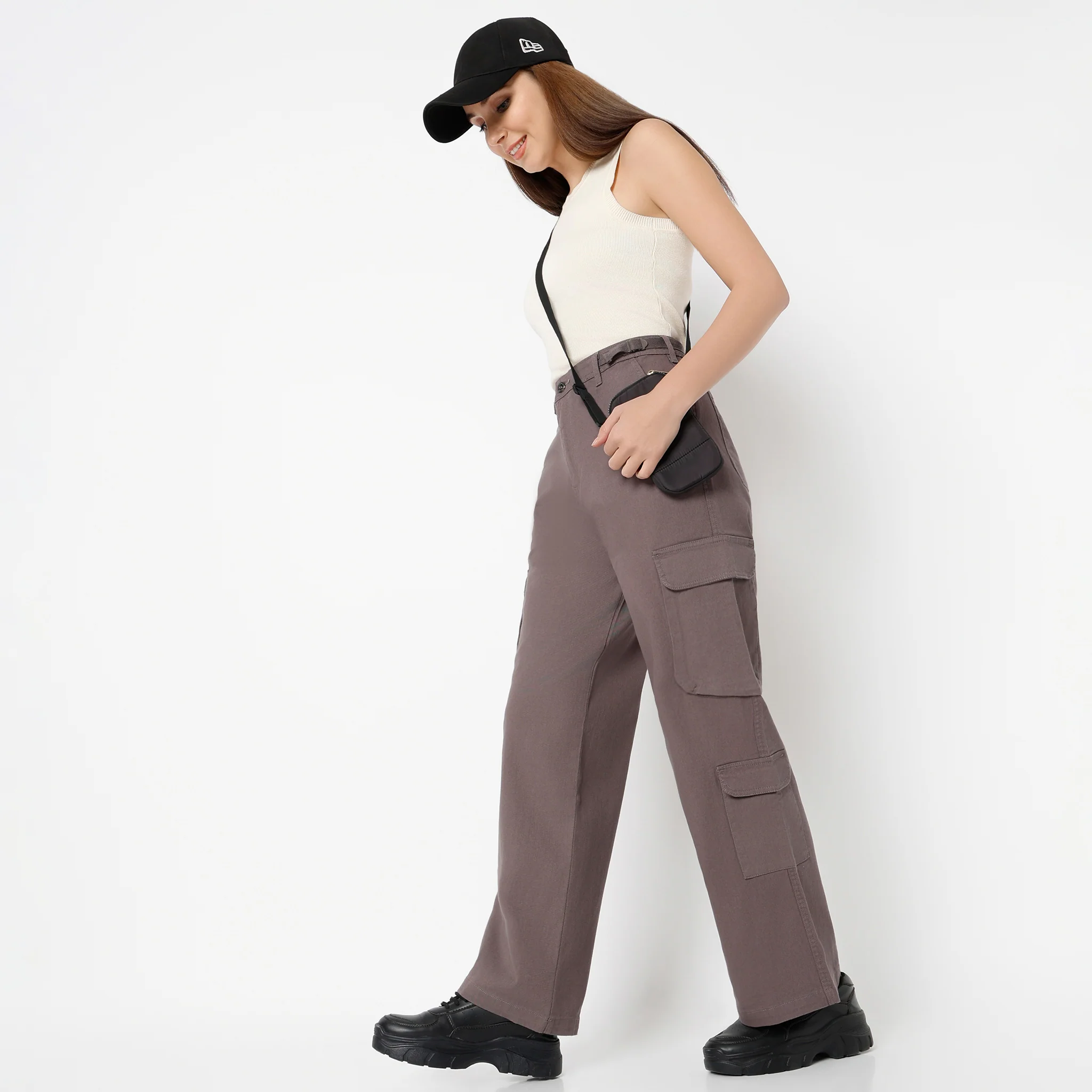 Regular Fit Solid High Rise Cargos - Image 12