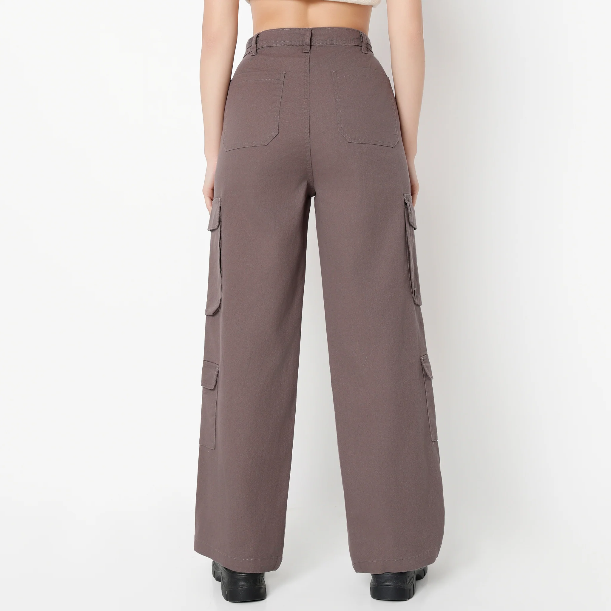 Regular Fit Solid High Rise Cargos - Image 14