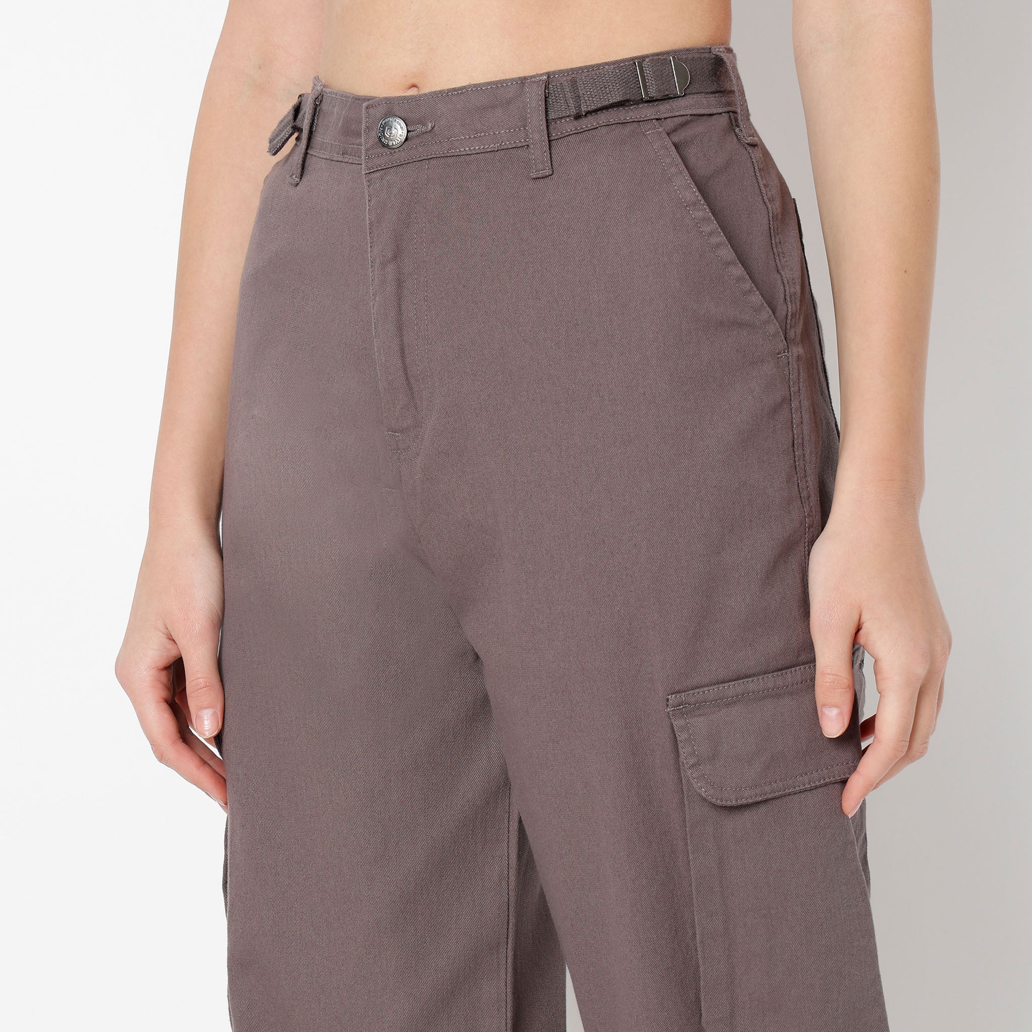 Regular Fit Solid High Rise Cargos - Image 15