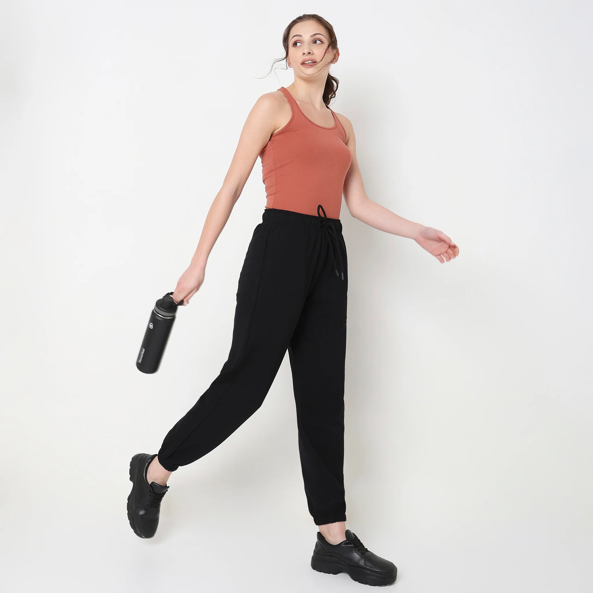 Regular Fit Solid High Rise Joggers