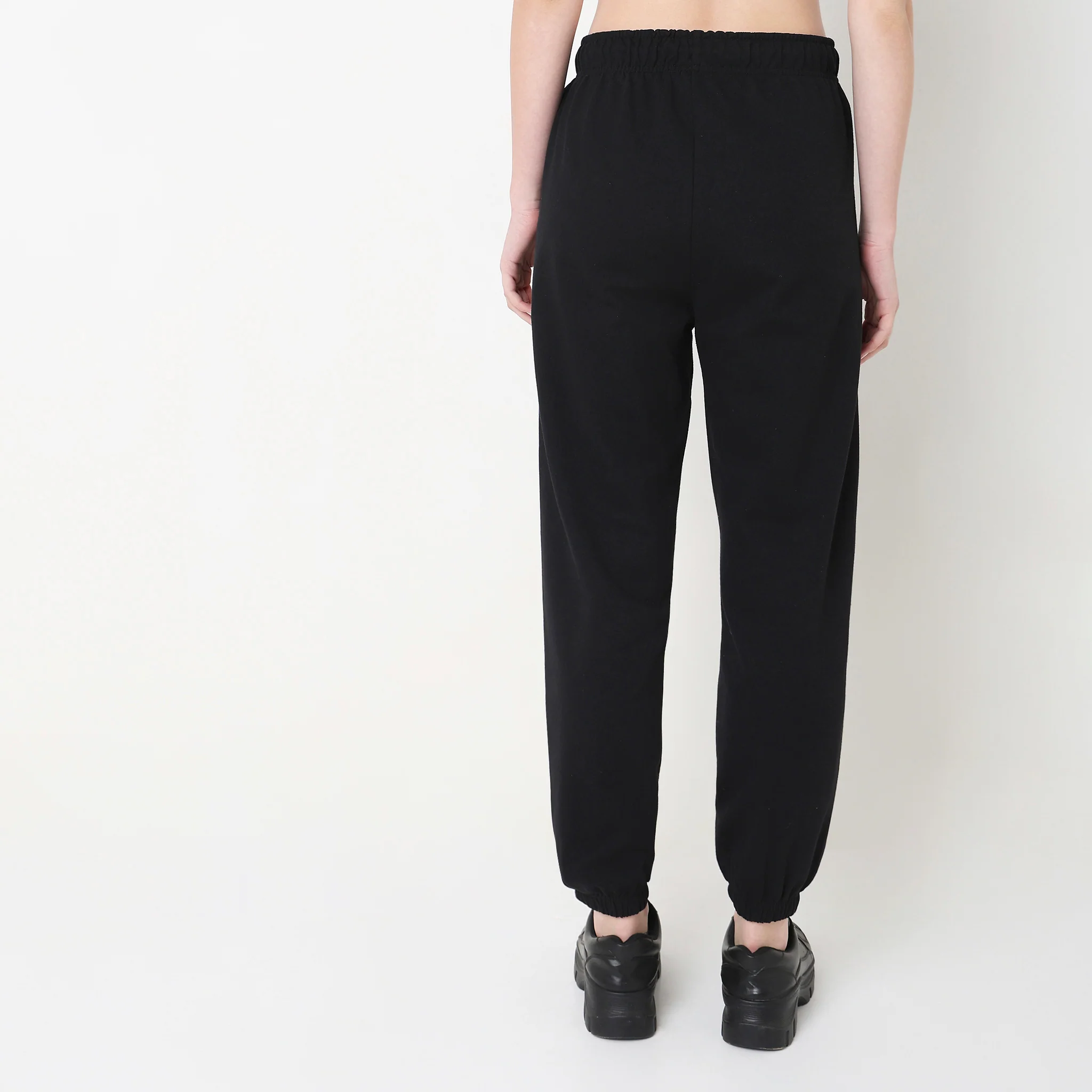 Regular Fit Solid High Rise Joggers - Image 3