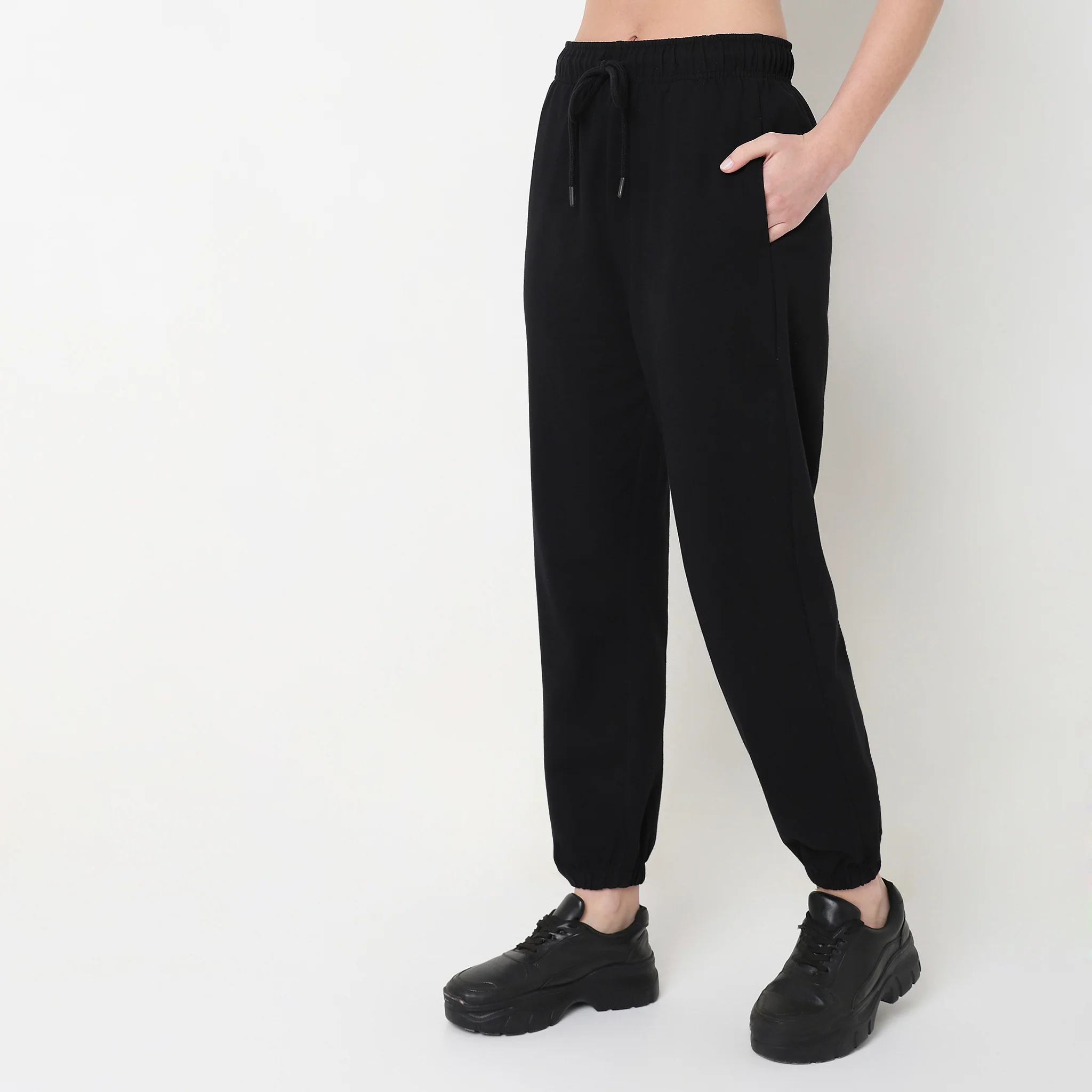 Regular Fit Solid High Rise Joggers - Image 5