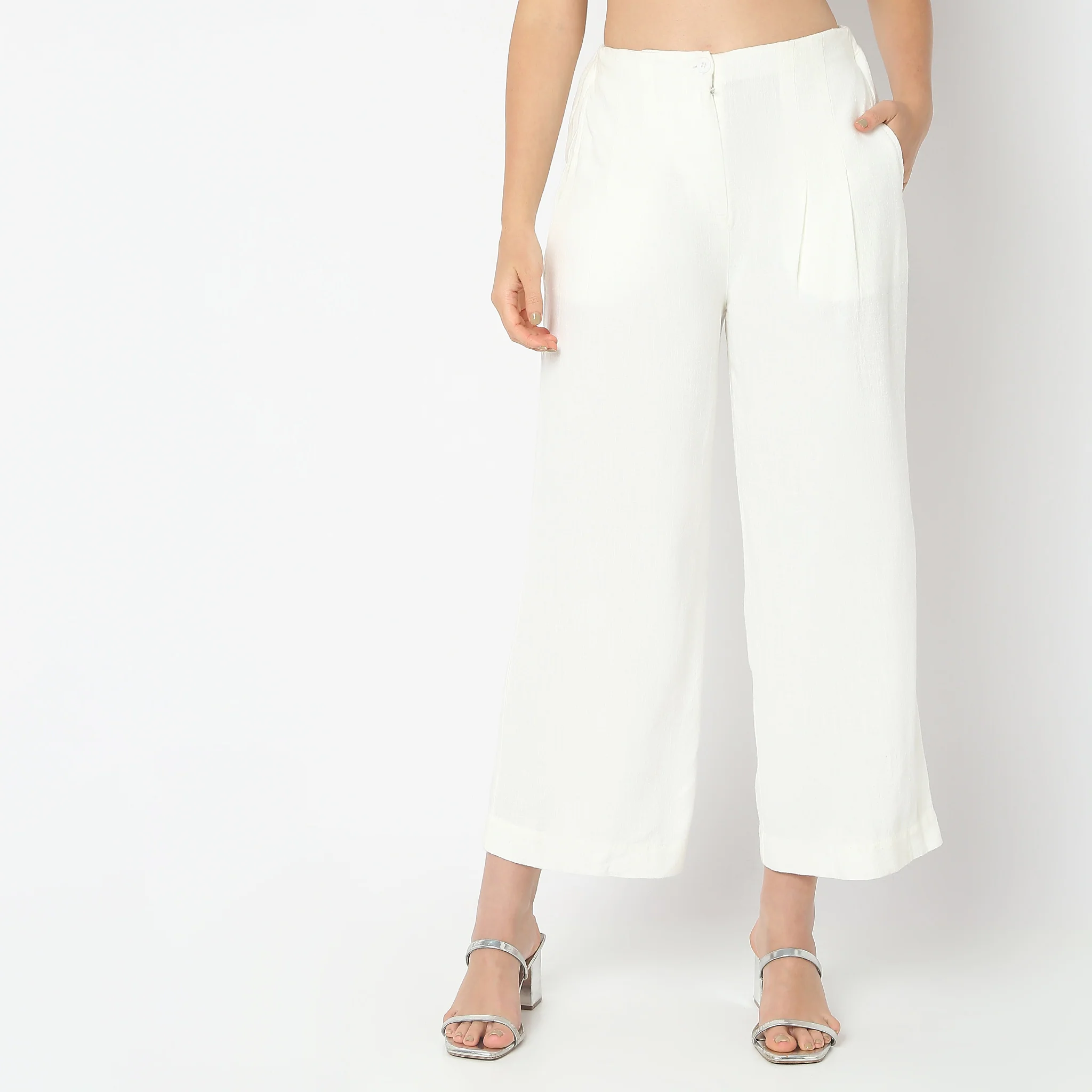 Regular Fit Solid High Rise Palazzos - Image 2