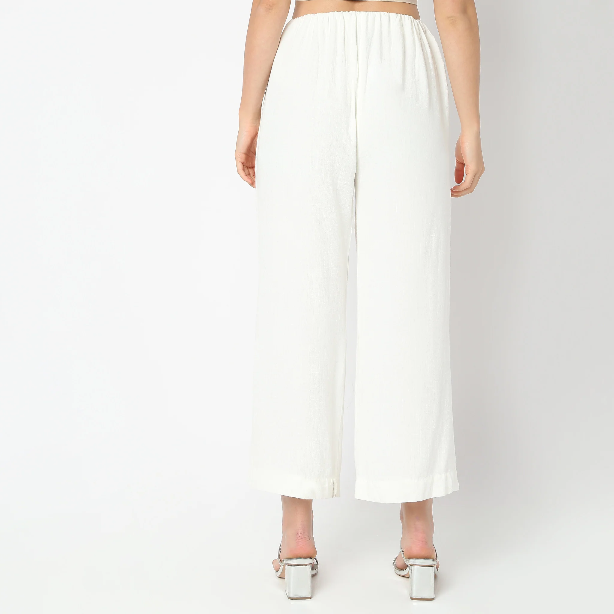 Regular Fit Solid High Rise Palazzos - Image 3