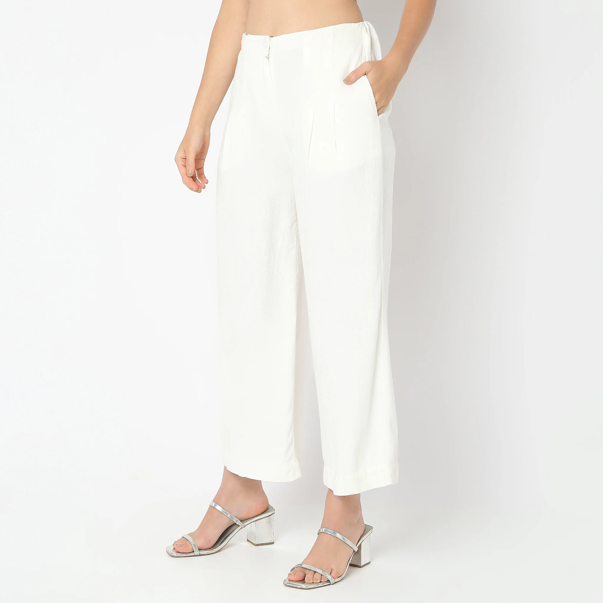 Regular Fit Solid High Rise Palazzos - Image 5