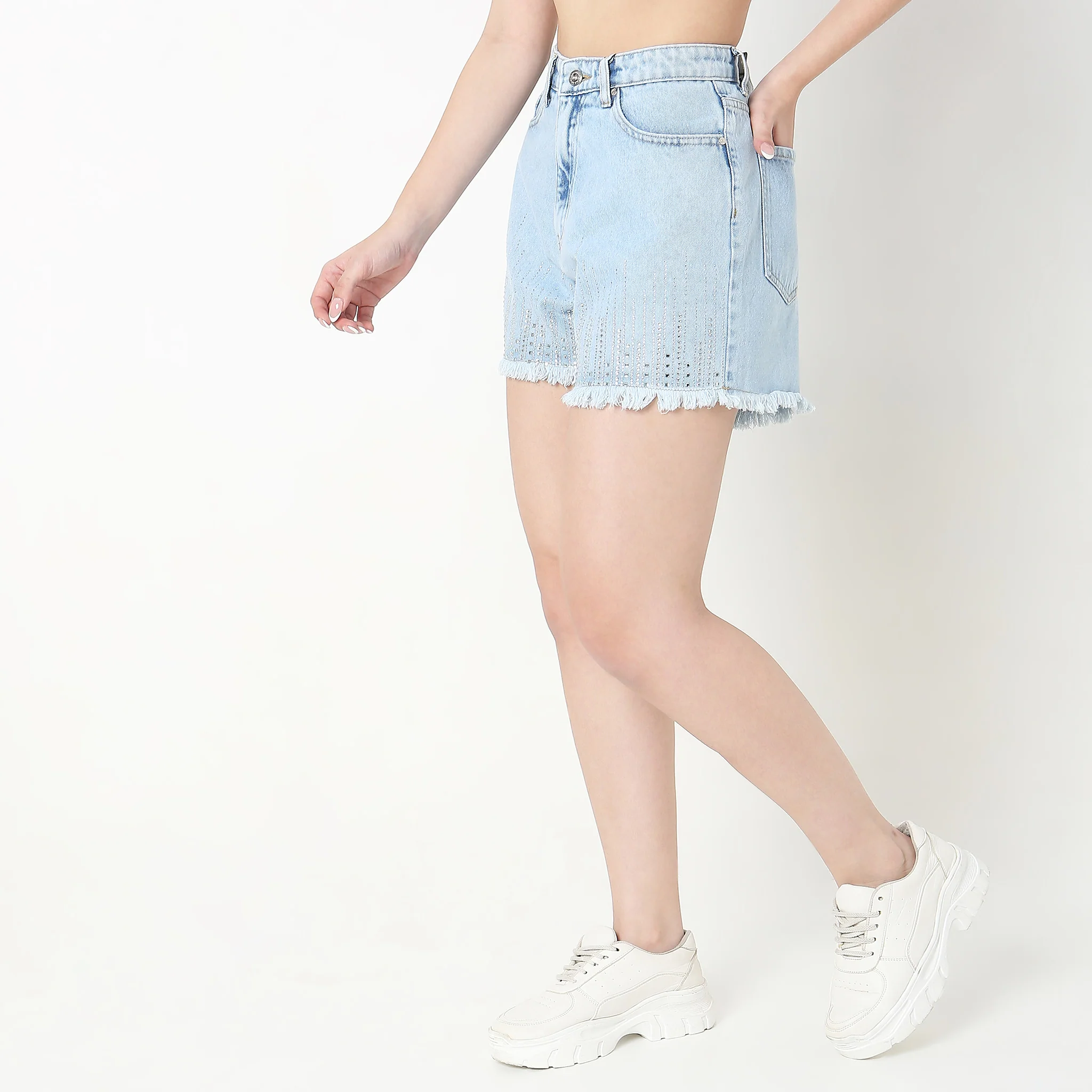 Regular Fit Solid High Rise Shorts - Image 5