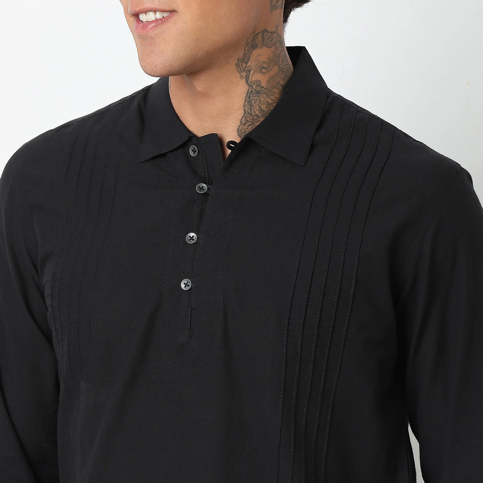 Woven Spells™ Linen Flex Blend - Pintuck - Short Kurta - Regular Fit Solid - Image 4
