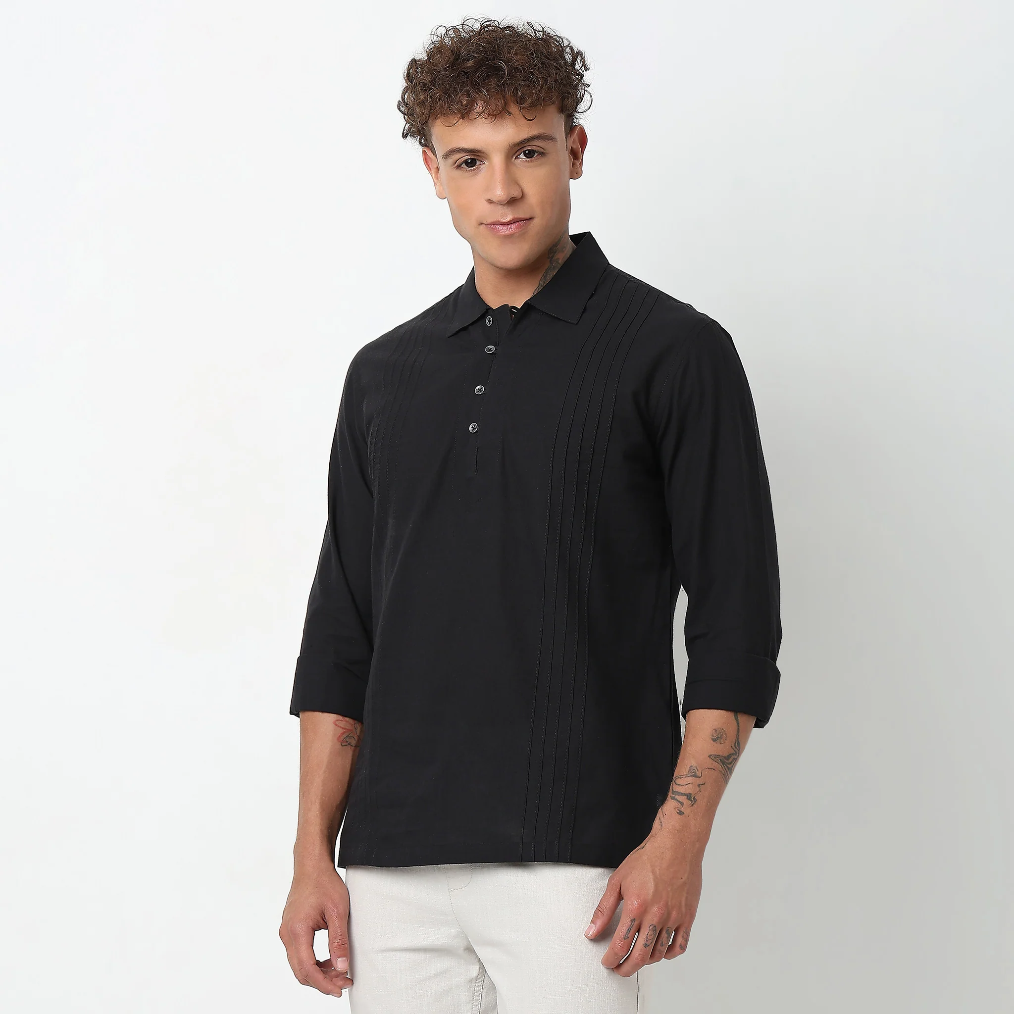 Woven Spells™ Linen Flex Blend - Pintuck - Short Kurta - Regular Fit Solid - Image 5