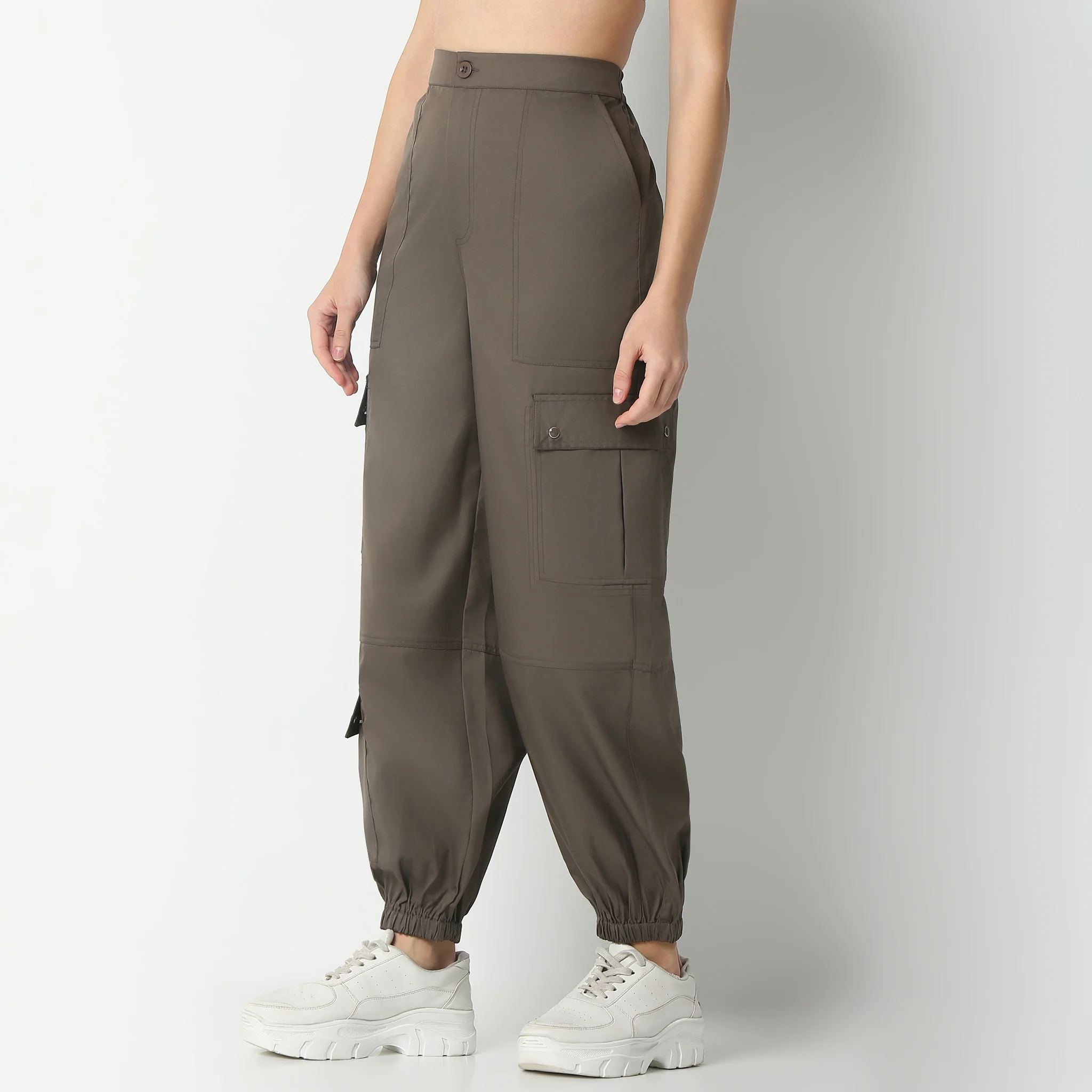 Regular Fit Solid Mid Rise Cargos - Image 10