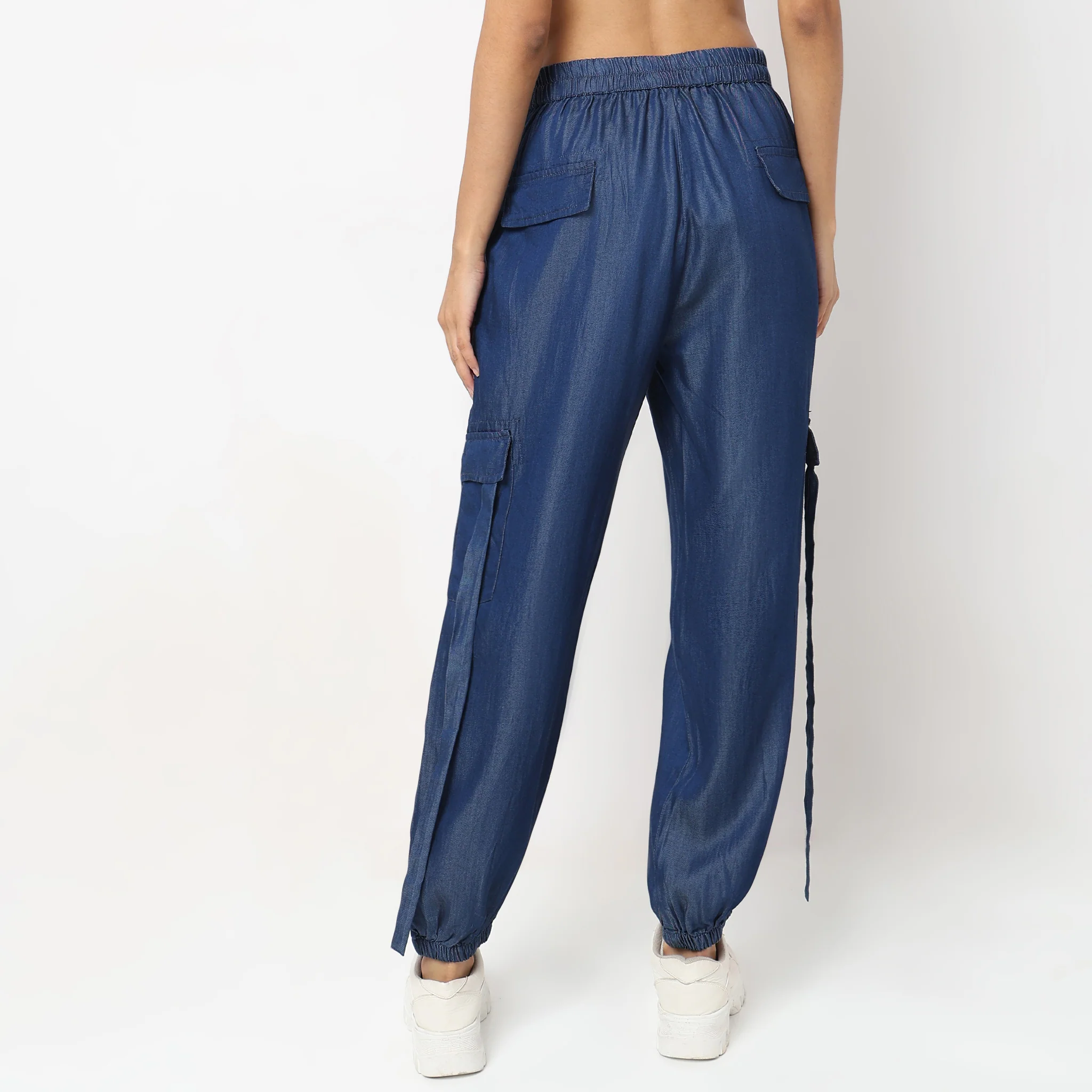 Regular Fit Solid Mid Rise Cargos - Image 3