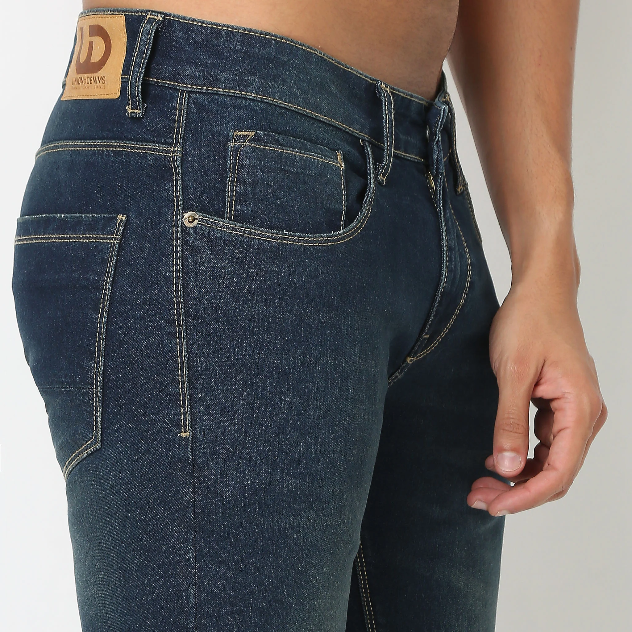 Union of Denim® - Origin Indigo Denim Tint Wisker Vintage Wash - Tappered Fit Jeans With Stretch - Image 4
