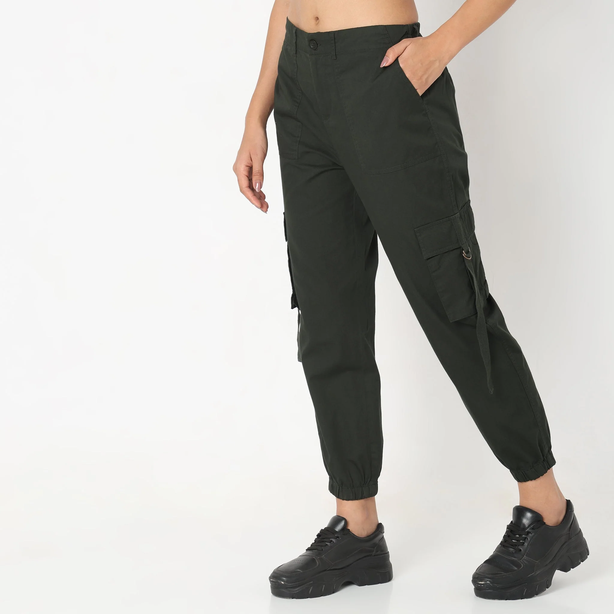 Regular Fit Solid Mid Rise Joggers - Image 10