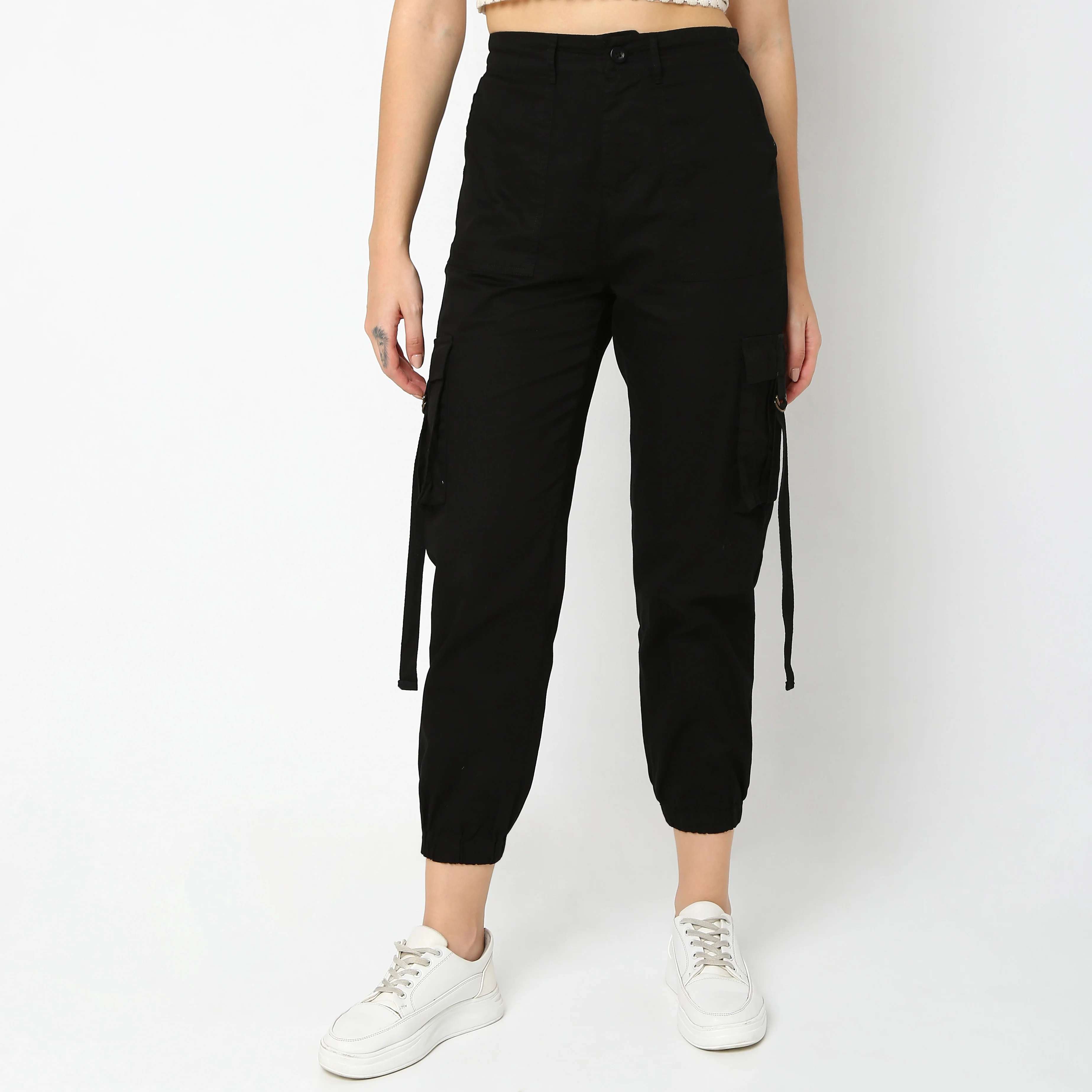 Regular Fit Solid Mid Rise Joggers - Image 2