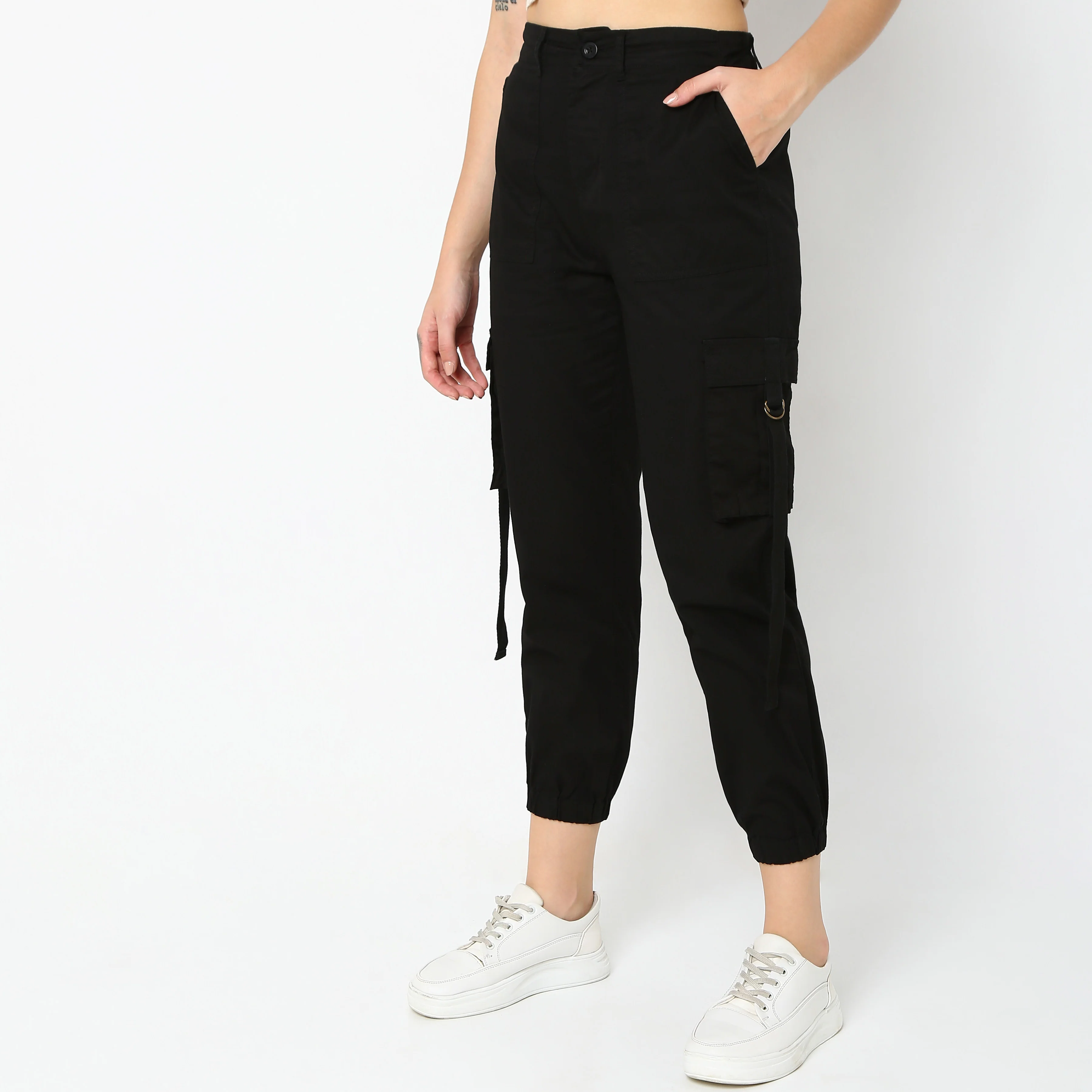 Regular Fit Solid Mid Rise Joggers - Image 5
