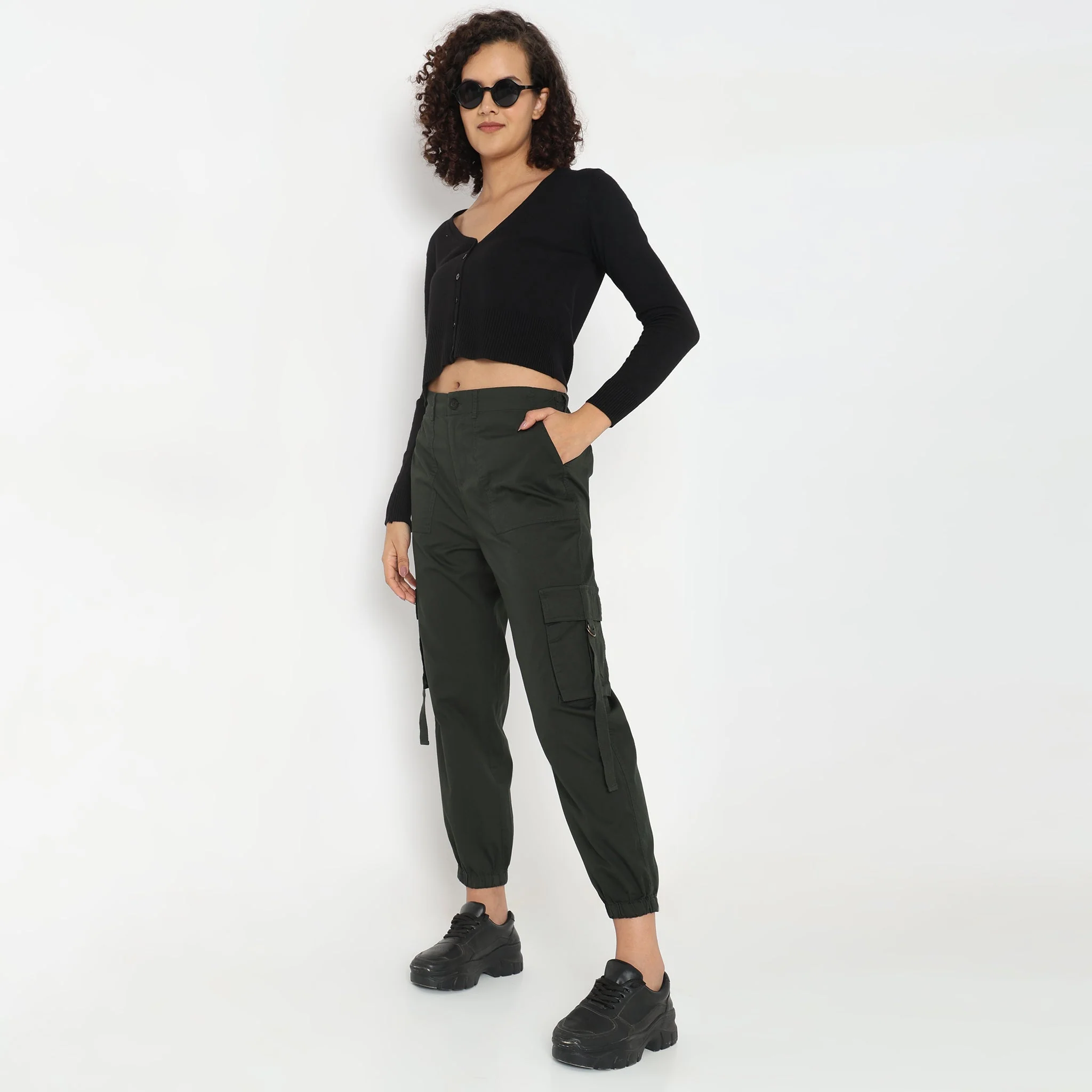 Regular Fit Solid Mid Rise Joggers - Image 6