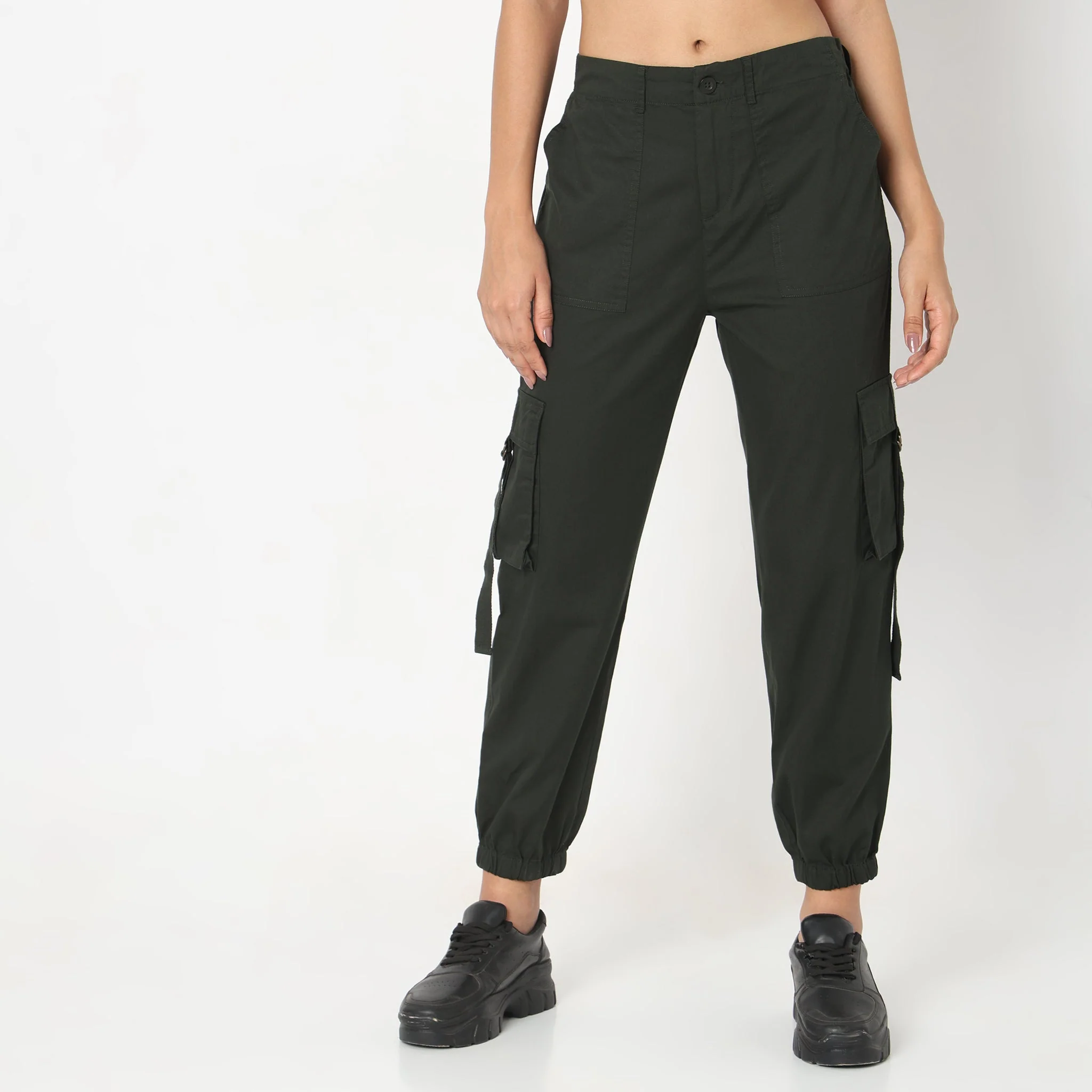 Regular Fit Solid Mid Rise Joggers - Image 7