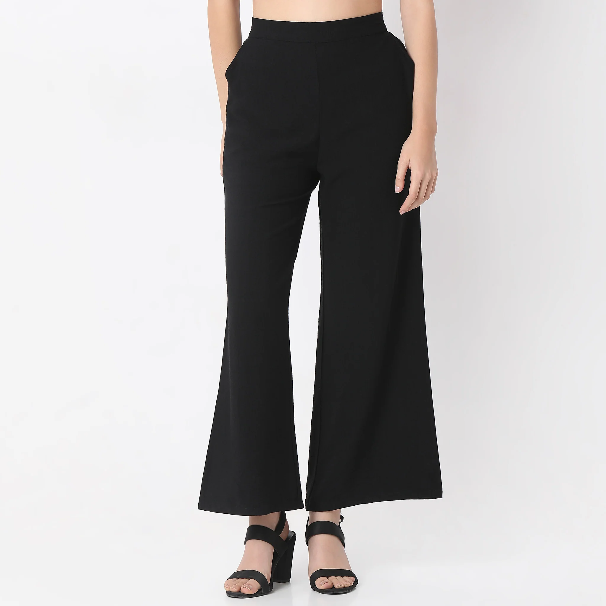 Solid Ankle Length Mid Rise Palazzos - Image 2